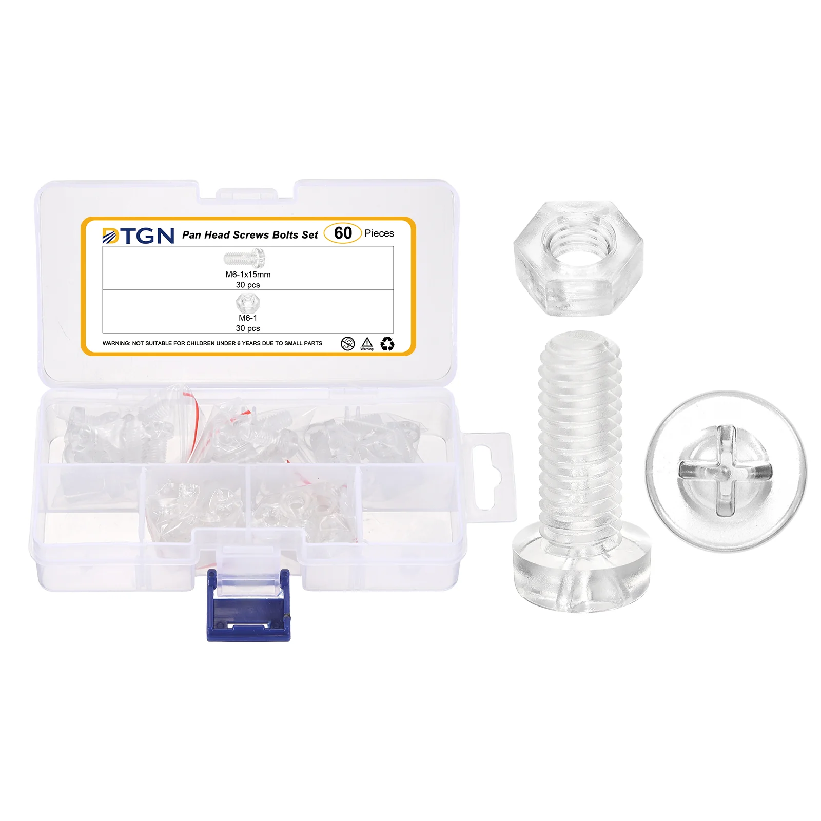 M6-1x15 Pan Head Bolts Nuts Kit - 60pcs - PC - for Machinery