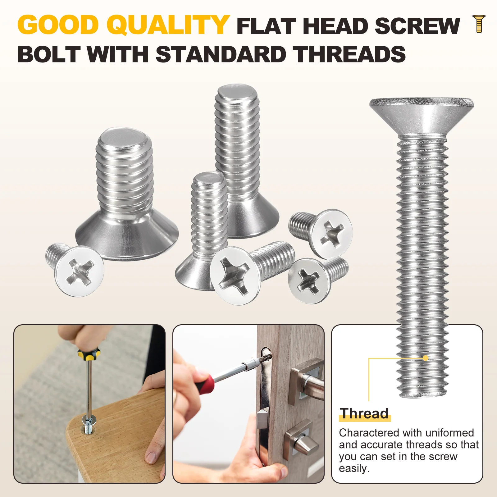 Countersunk Head Bolts #12-24x1-1/4" 15Pcs Stainless Steel for Home Silver - Image 5