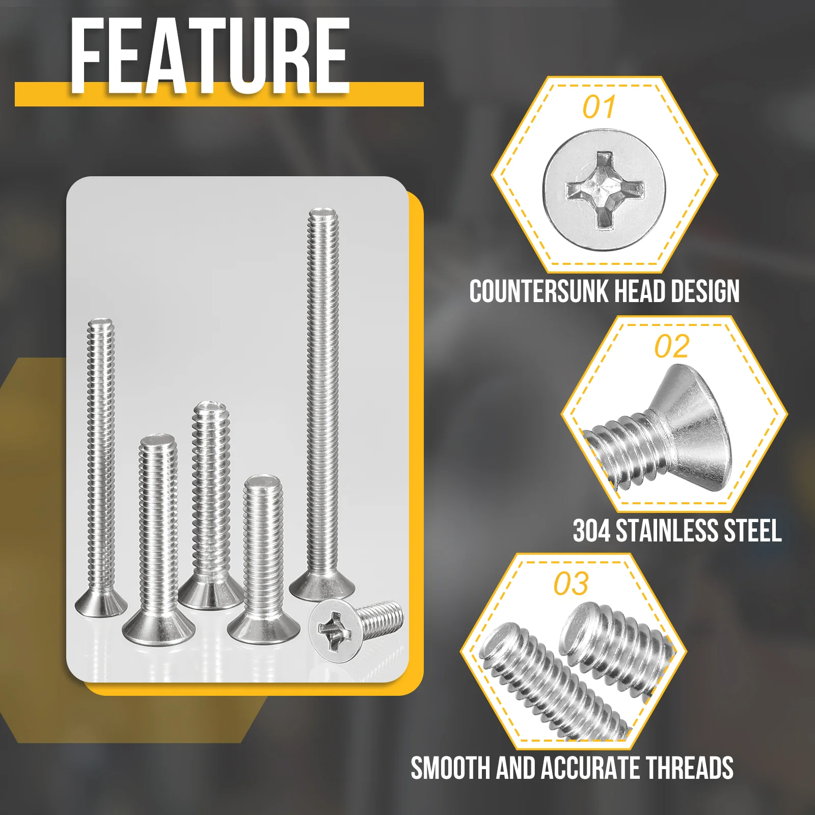 #12-24x7/8" Flat Head Machine Screws -25pcs -304 Stainless Steel -Silver - Image 3