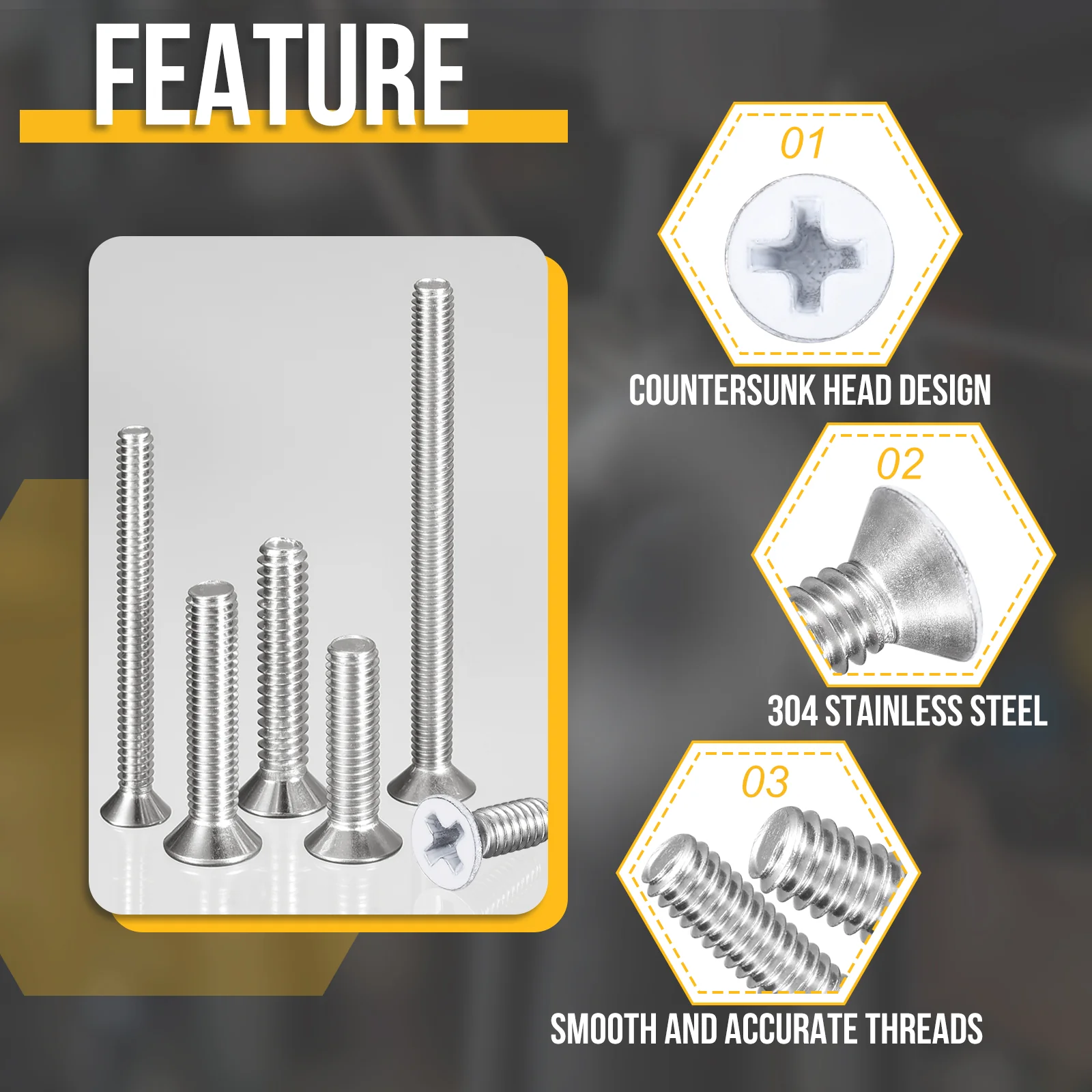 1/4"-20x1/2" Flat Head Machine Screws -25pcs -304 Stainless Steel -White Head - Image 3