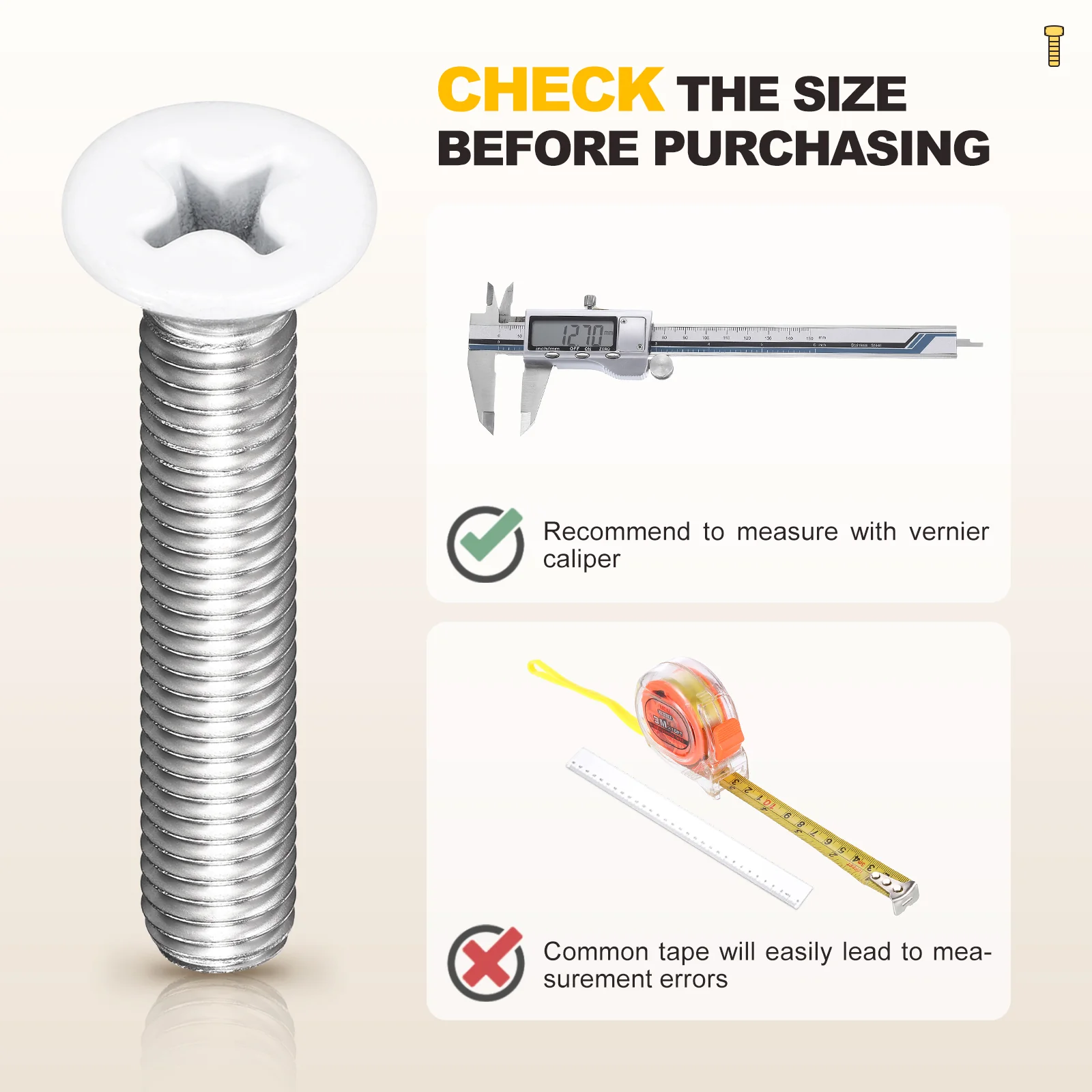 Countersunk Head Bolts 1/4"-20x1/2" 50Pcs Stainless Steel for Home White Head - Image 6