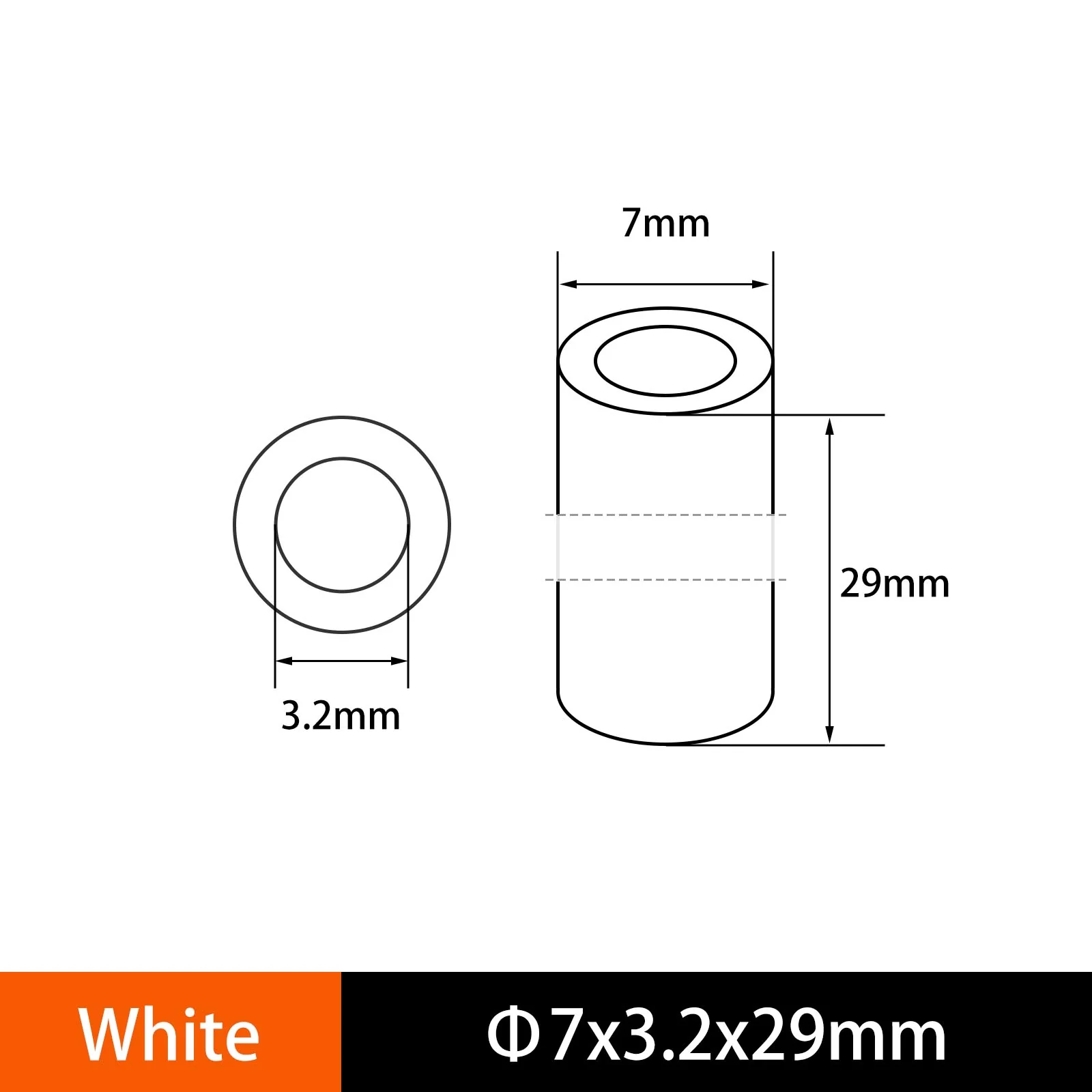 ABS Round Unthreaded Spacers 7mm OD, 3.2mm/4.2mm ID White - Image 36