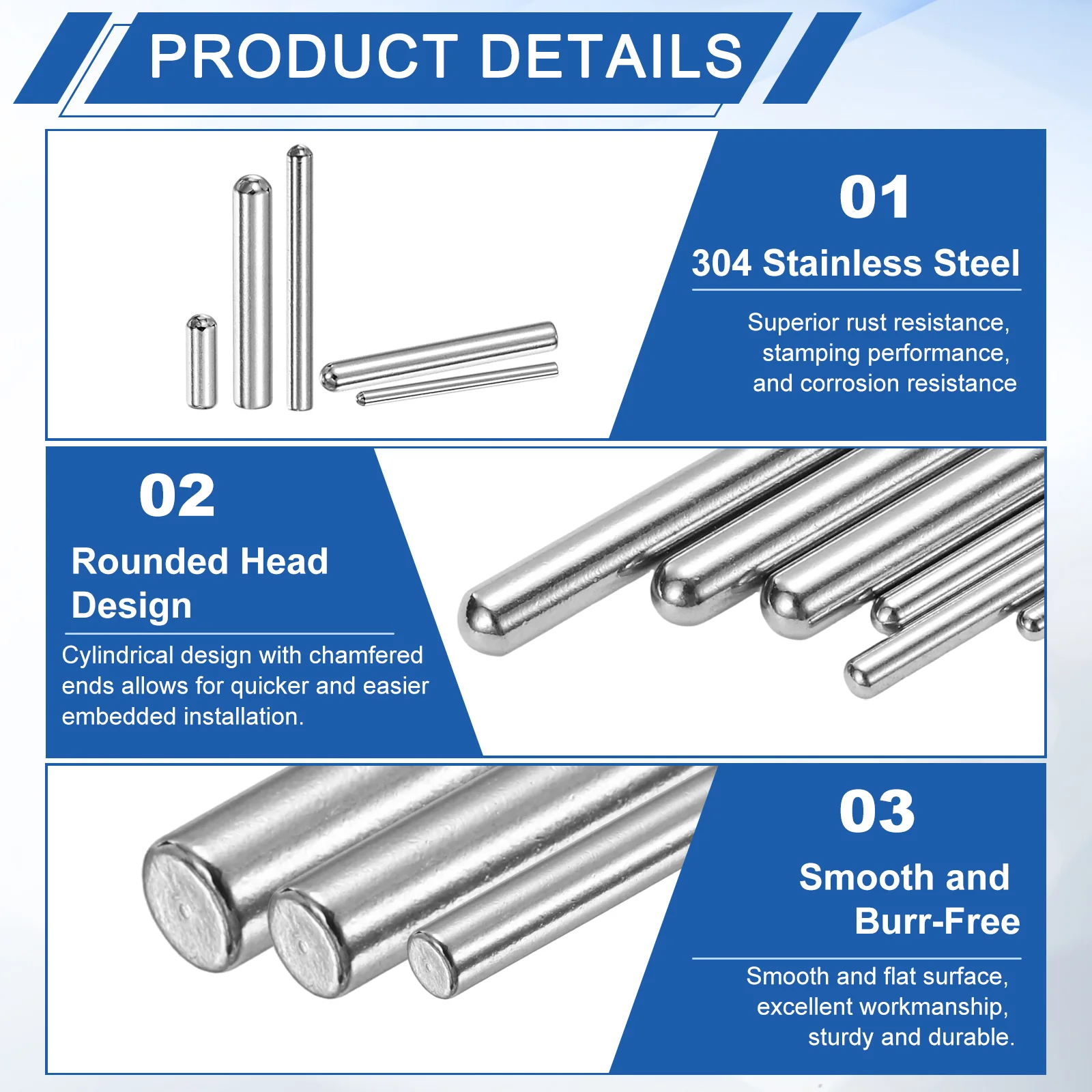 Uxcell 128Pcs 2 x 10mm Dowel Pin, Round Head Flat Chamfered End Dowel Pins - Image 3