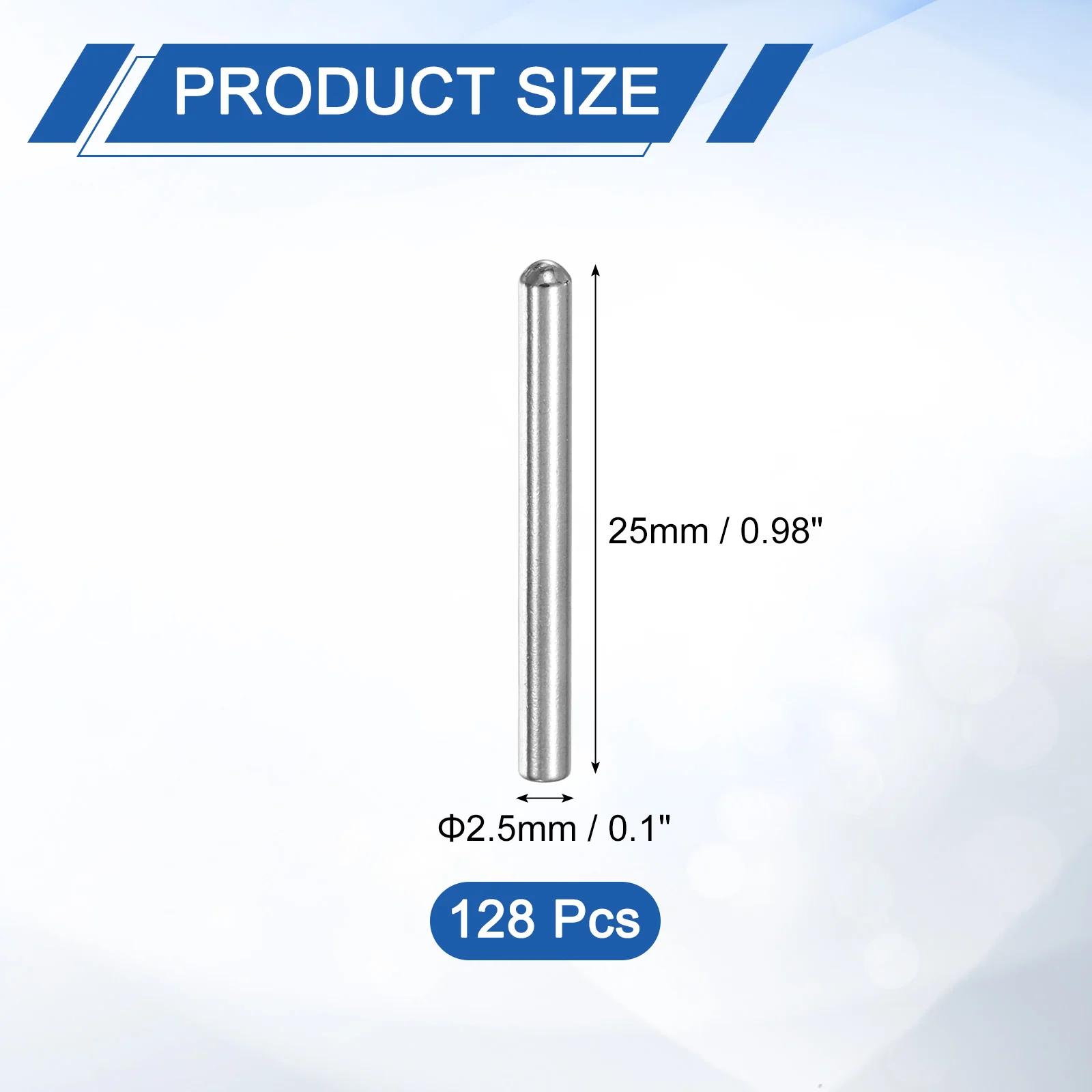 Uxcell 128Pcs 2.5 x 25mm Dowel Pin, Round Head Flat Chamfered End Dowel Pins - Image 2