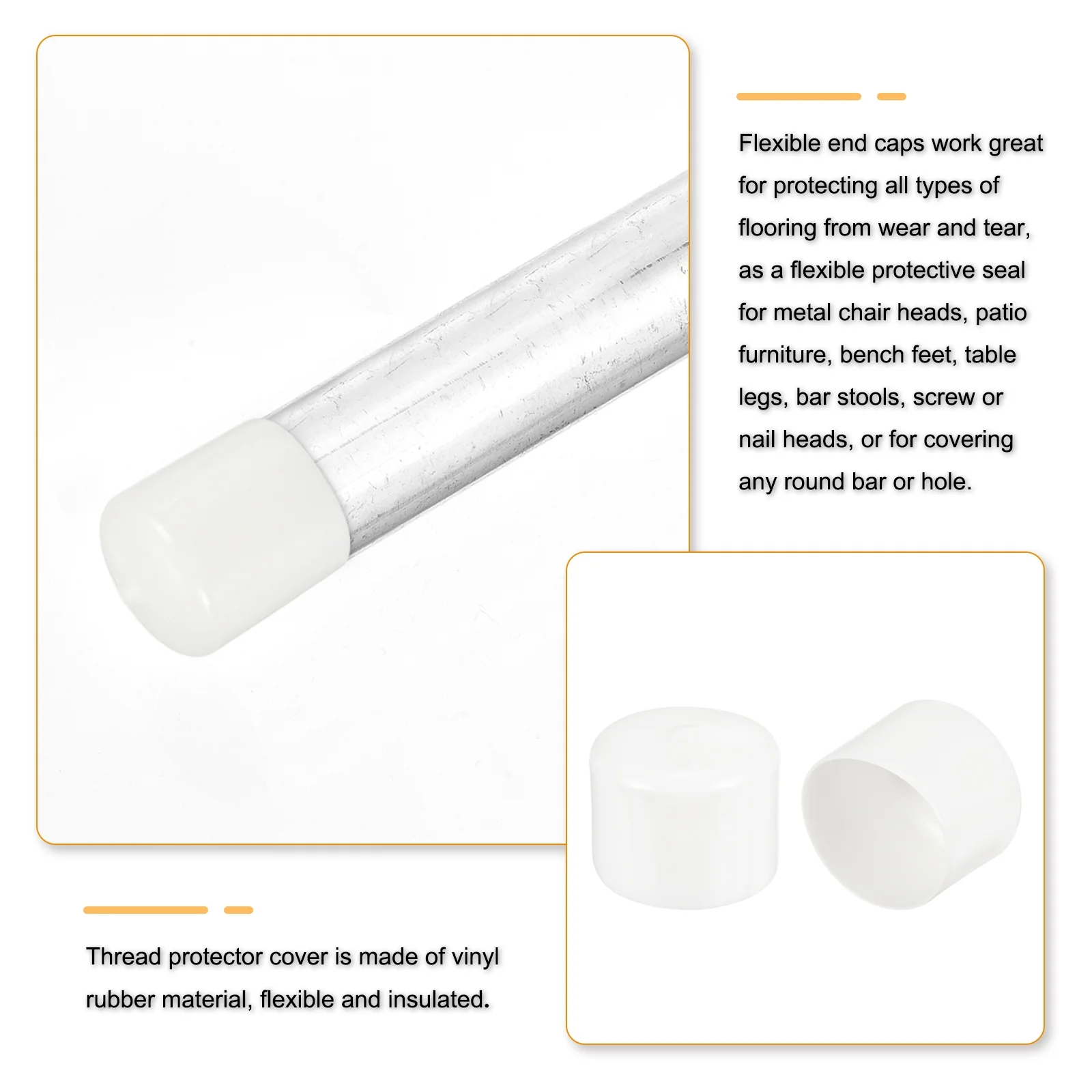 Uxcell 4pcs Rubber End Caps 63mm x 40mm Bolt Cap Screw Thread Protectors White - Image 3