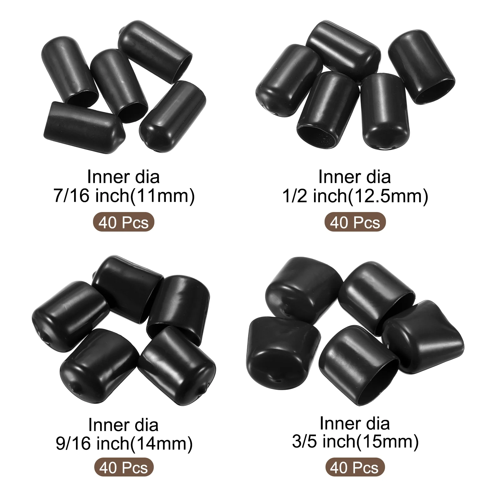 160pcs Round End Protective Caps 11mm 12.5mm 14mm 15.5mm Black - Image 2