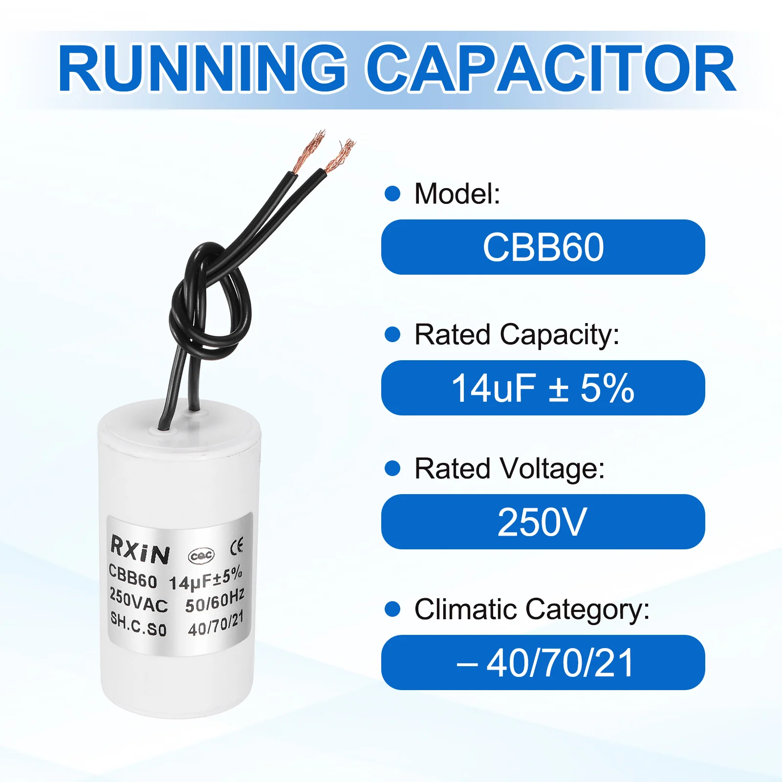 2Pcs 14UF 250V 5% Tolerance CBB60 Running Capacitor - Image 3