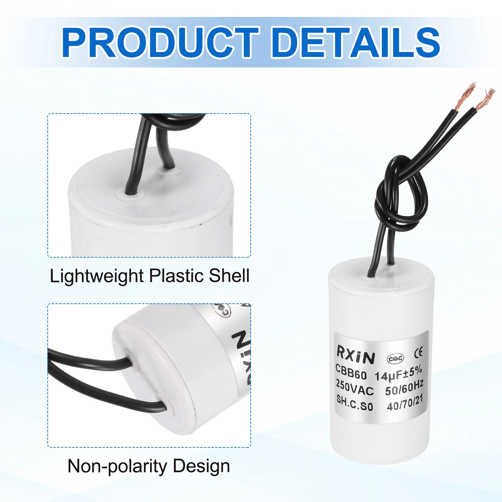 2Pcs 14UF 250V 5% Tolerance CBB60 Running Capacitor - Image 4