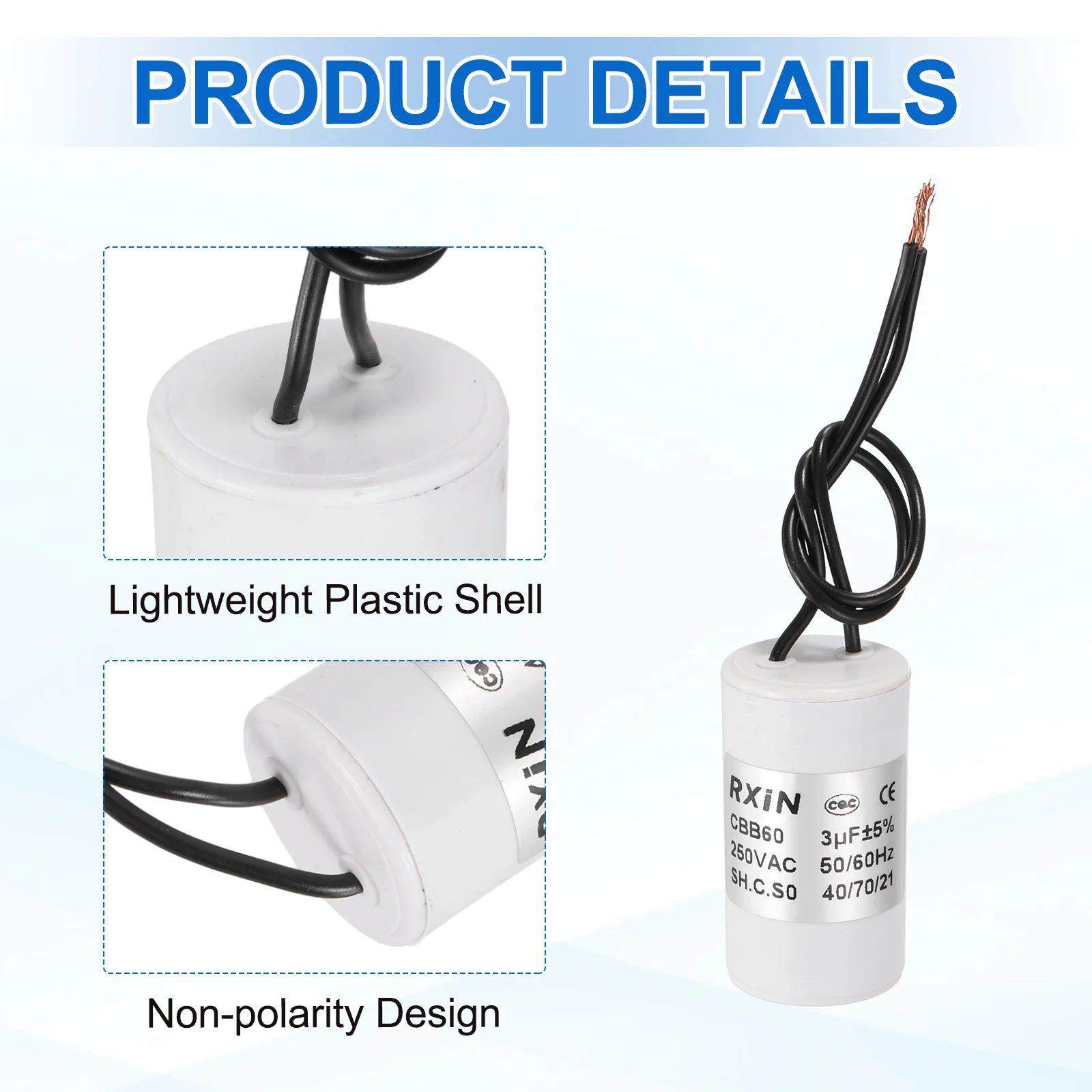 2Pcs 3UF 250V 5% Tolerance CBB60 Running Capacitor - Image 4