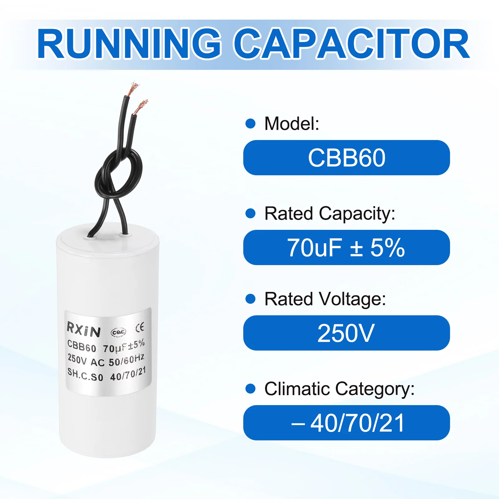 70UF 250V 5% Tolerance CBB60 Running Capacitor - Image 3