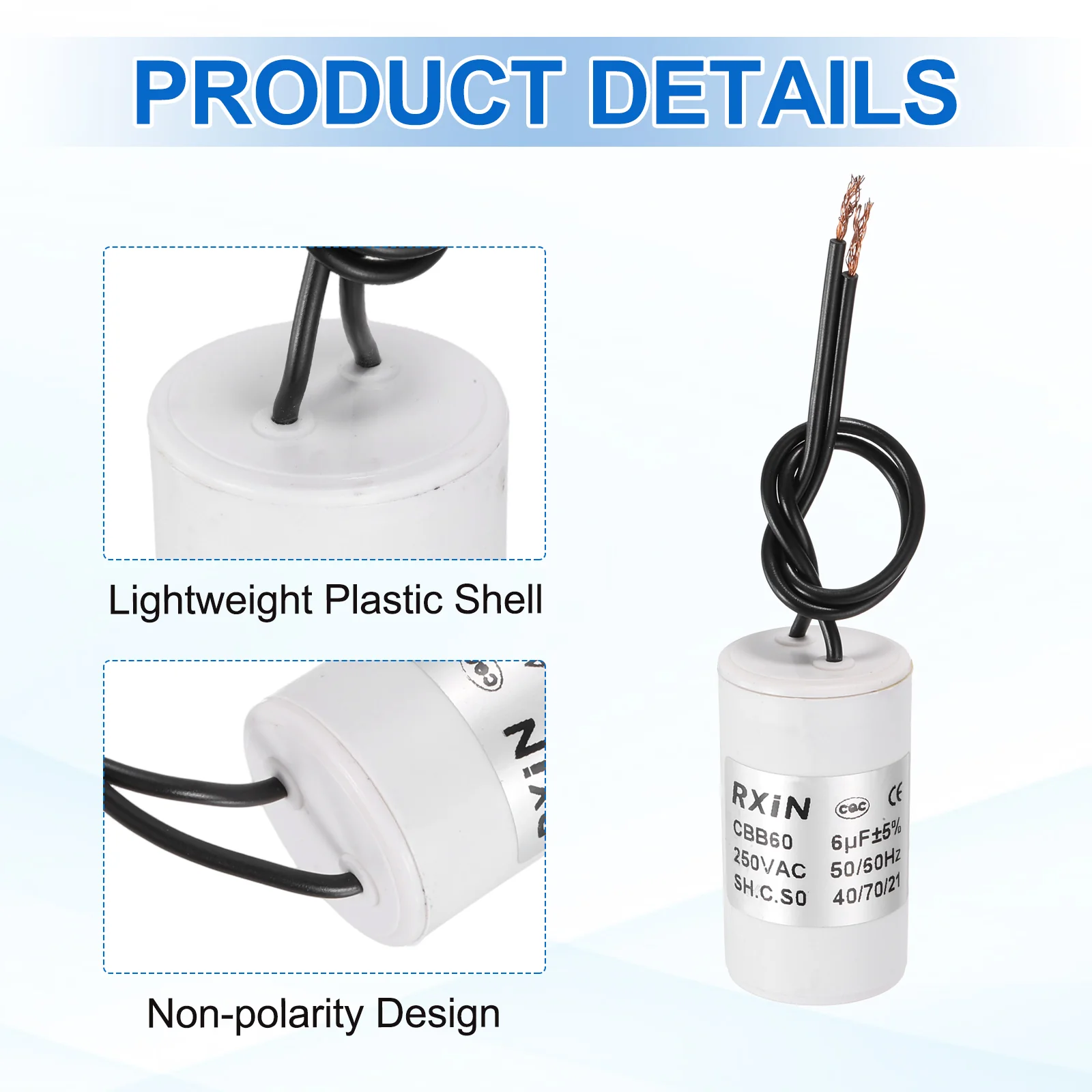 2Pcs 6UF 250V 5% Tolerance CBB60 Running Capacitor - Image 4