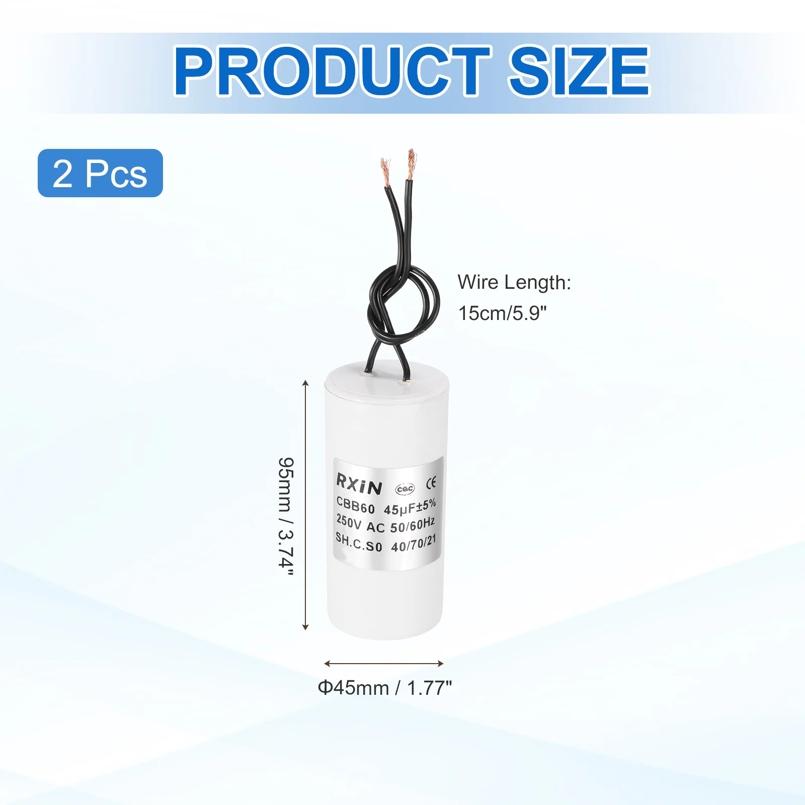 2Pcs 45UF 250V 5% Tolerance CBB60 Running Capacitor - Image 2