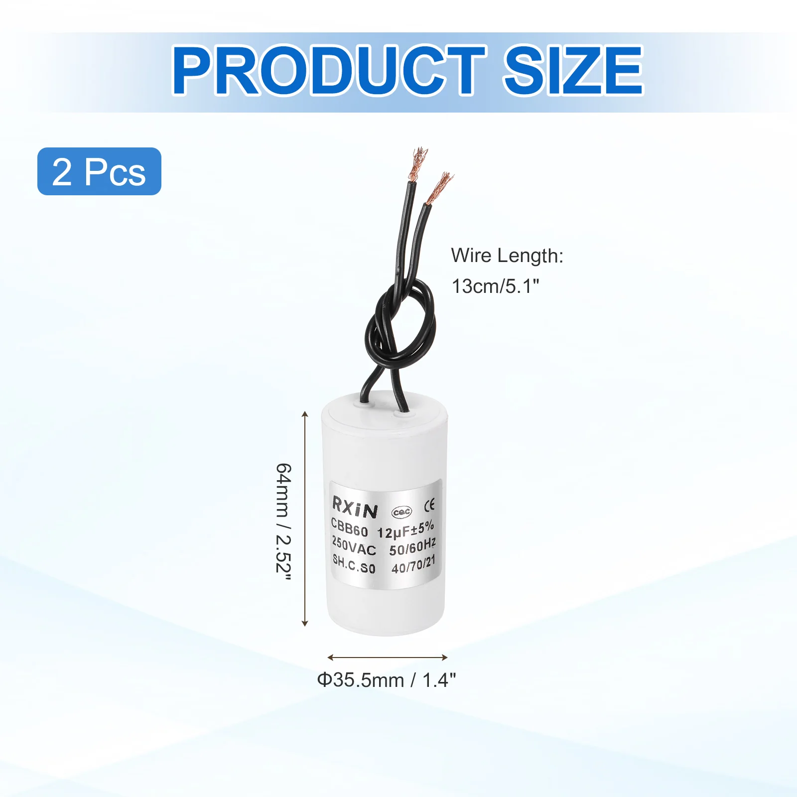 2Pcs 12UF 250V 5% Tolerance CBB60 Running Capacitor - Image 2