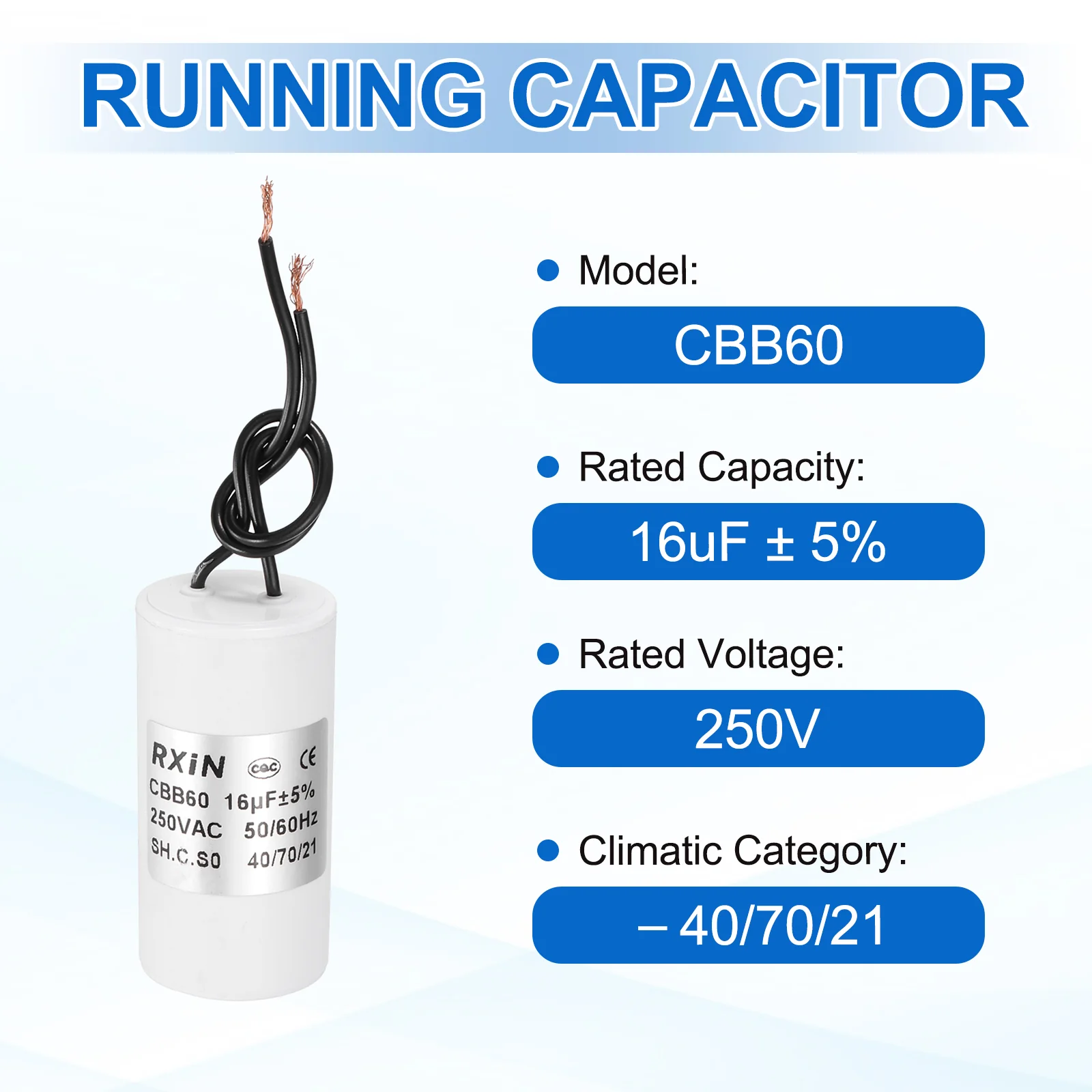 16UF 250V 5% Tolerance CBB60 Running Capacitor - Image 3