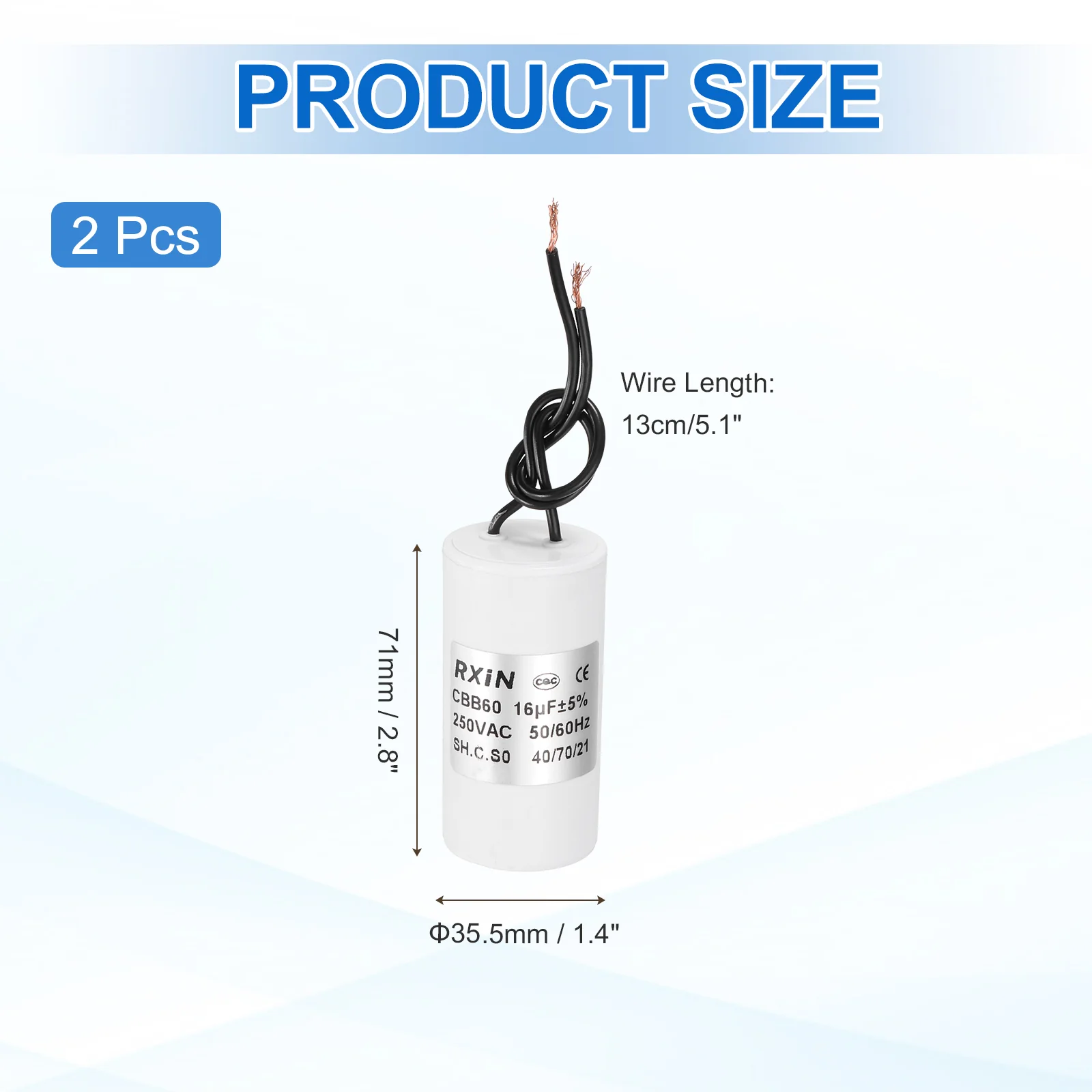 2Pcs 16UF 250V 5% Tolerance CBB60 Running Capacitor - Image 2