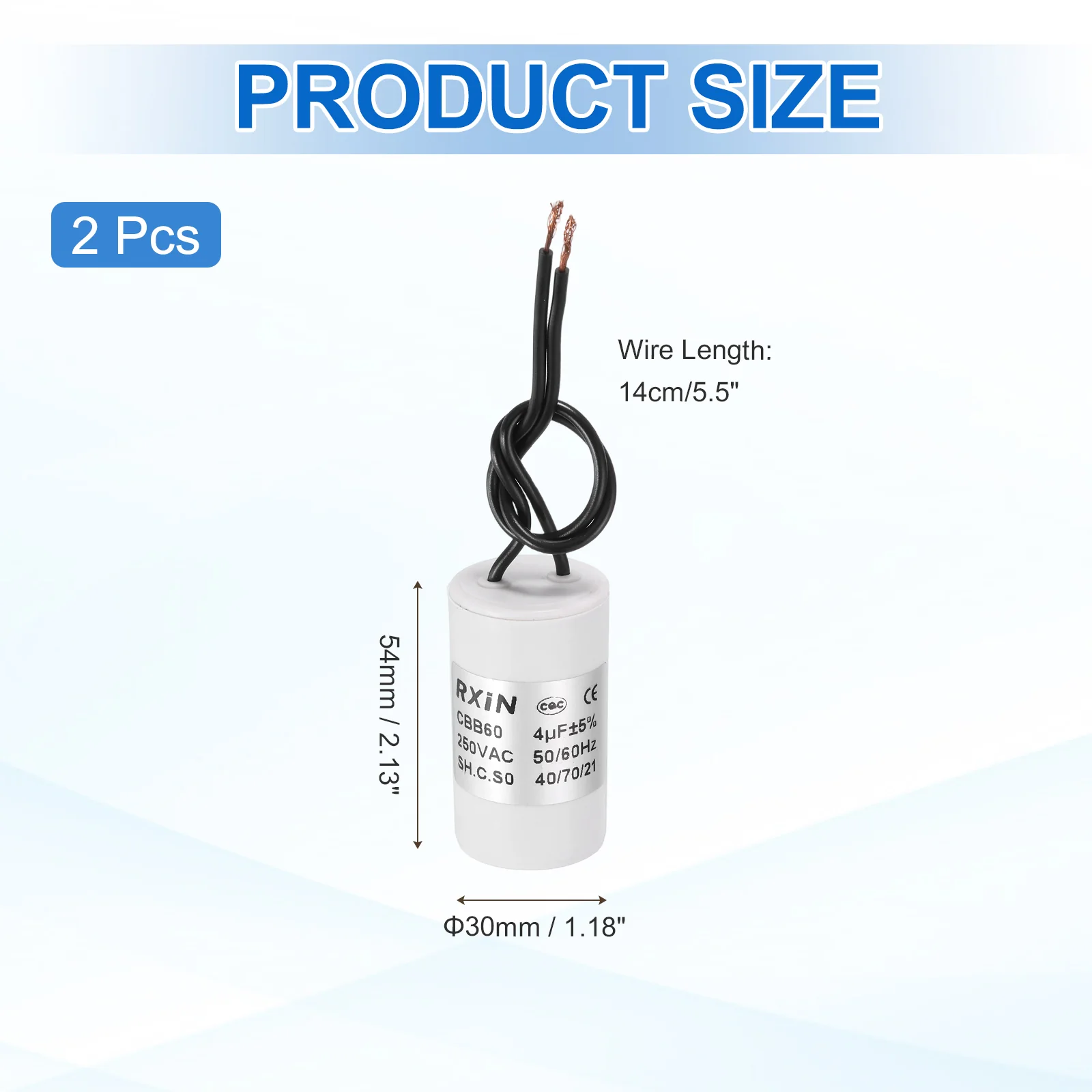 2Pcs 4UF 250V 5% Tolerance CBB60 Running Capacitor - Image 2