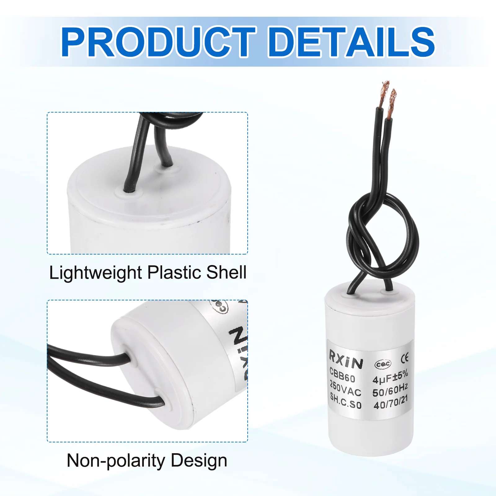 2Pcs 4UF 250V 5% Tolerance CBB60 Running Capacitor - Image 4