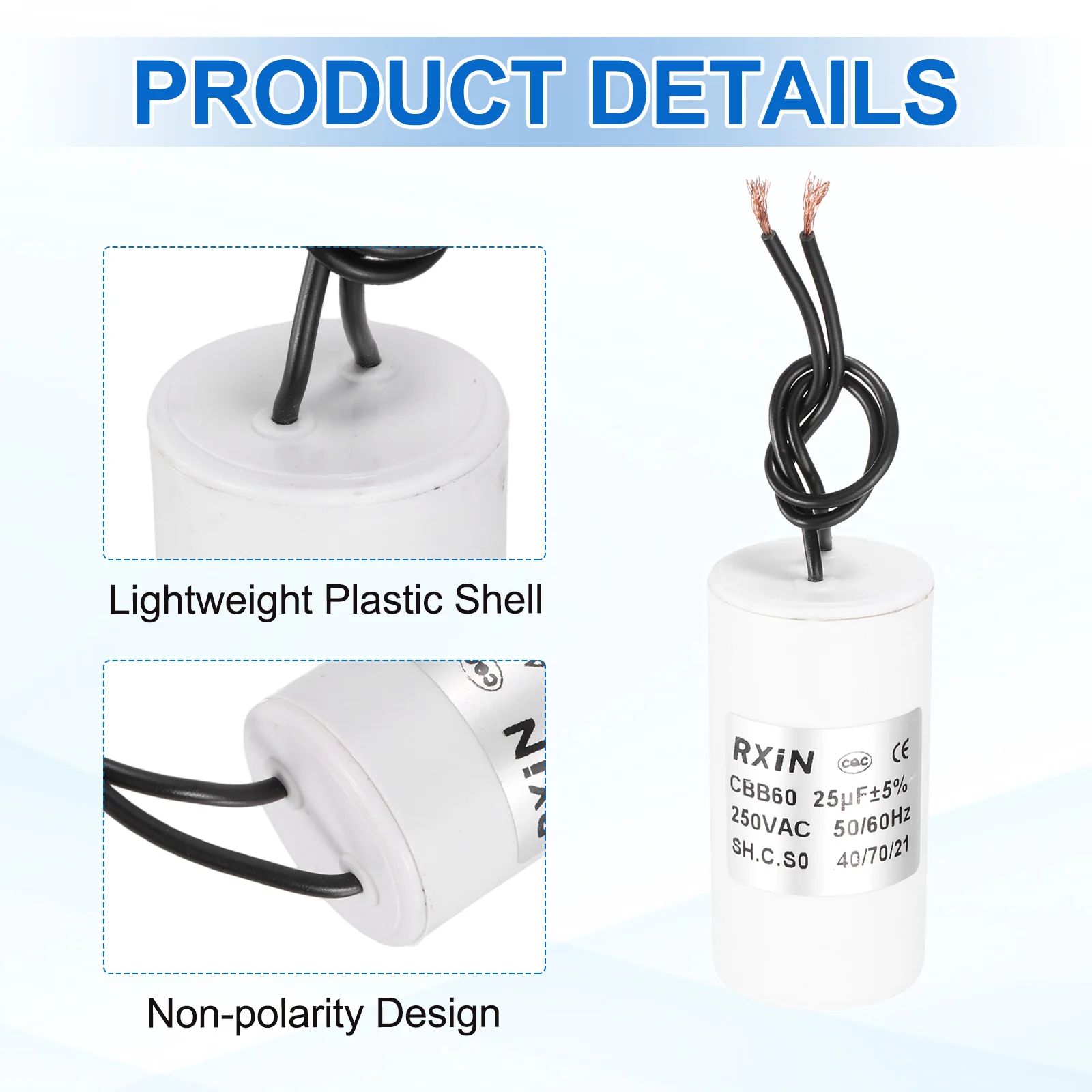 2Pcs 25UF 250V 5% Tolerance CBB60 Running Capacitor - Image 4