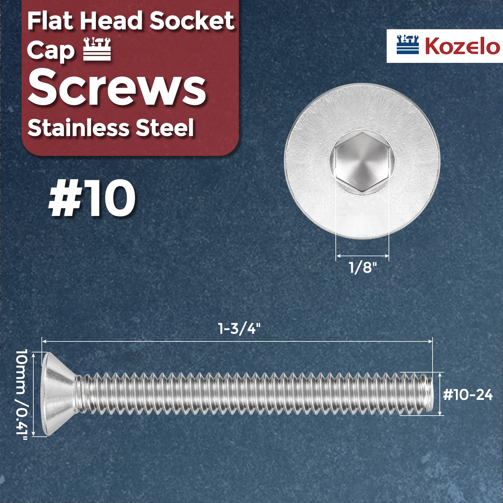 25Pcs Flat Head Socket Cap Screws-[#10-24x1-3/4"], 304 Stainless Bolts Silver - Image 2