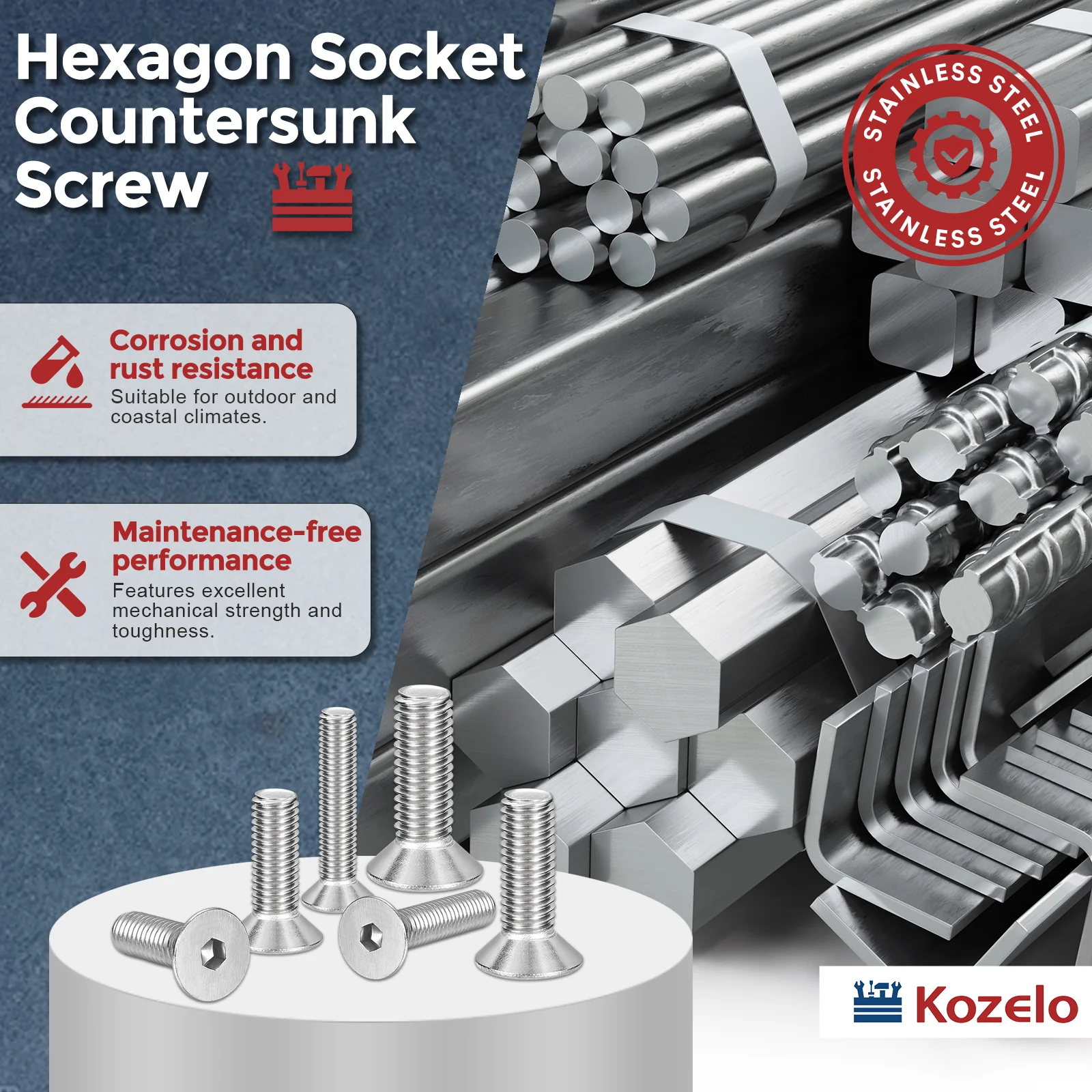 25Pcs Flat Head Socket Cap Screws-[#10-24x1/4"], 304 Stainless Bolts Silver - Image 3