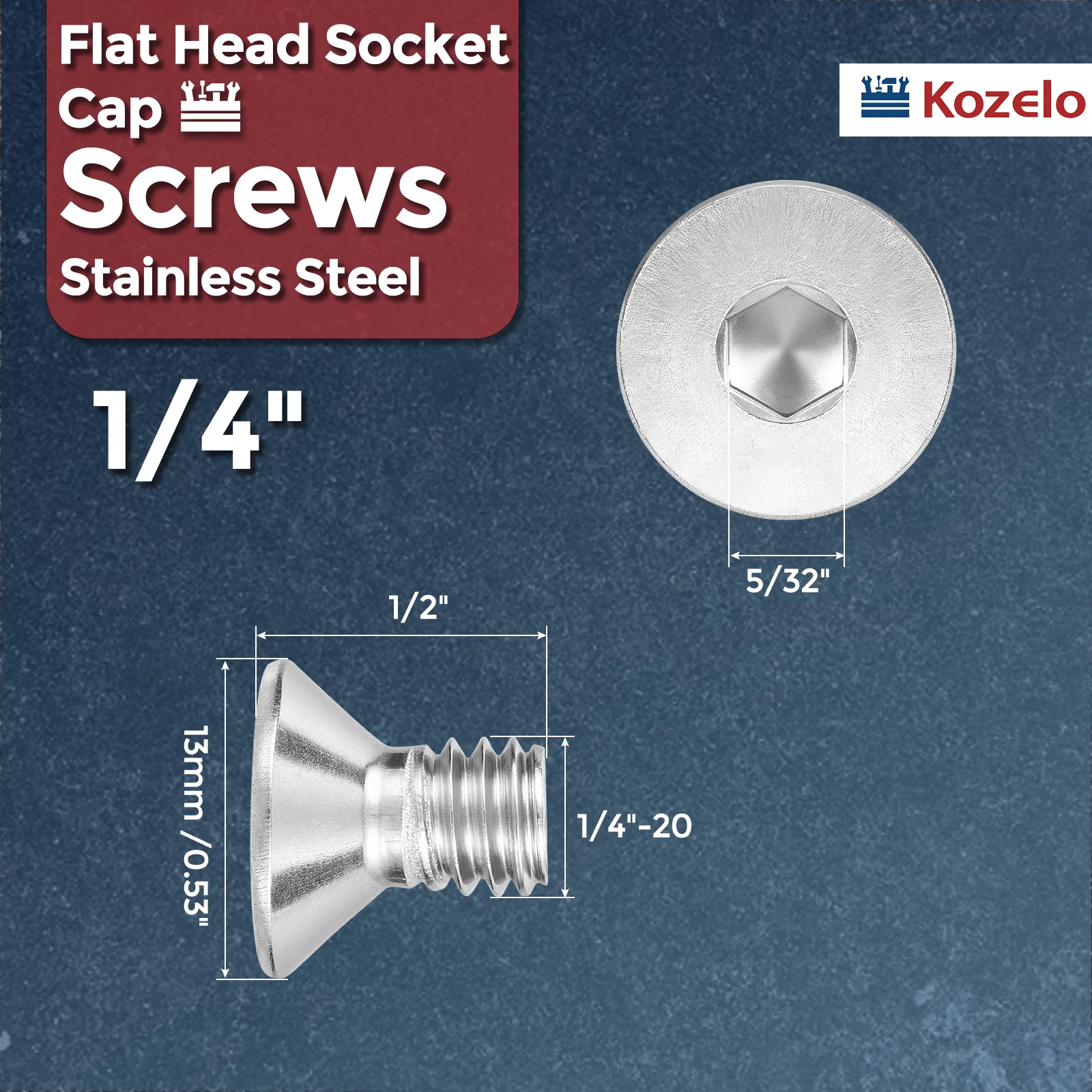 25Pcs Flat Head Socket Cap Screws-[1/4"-20x1/2"], 304 Stainless Bolts Silver - Image 2