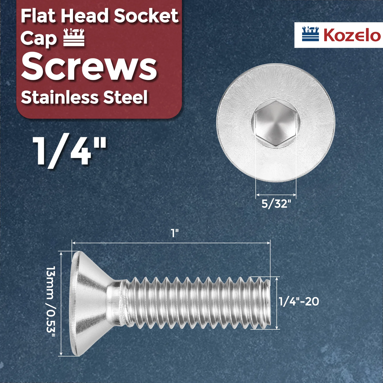 20Pcs Flat Head Socket Cap Screws-[1/4"-20x1"], 304 Stainless Bolts Silver - Image 2