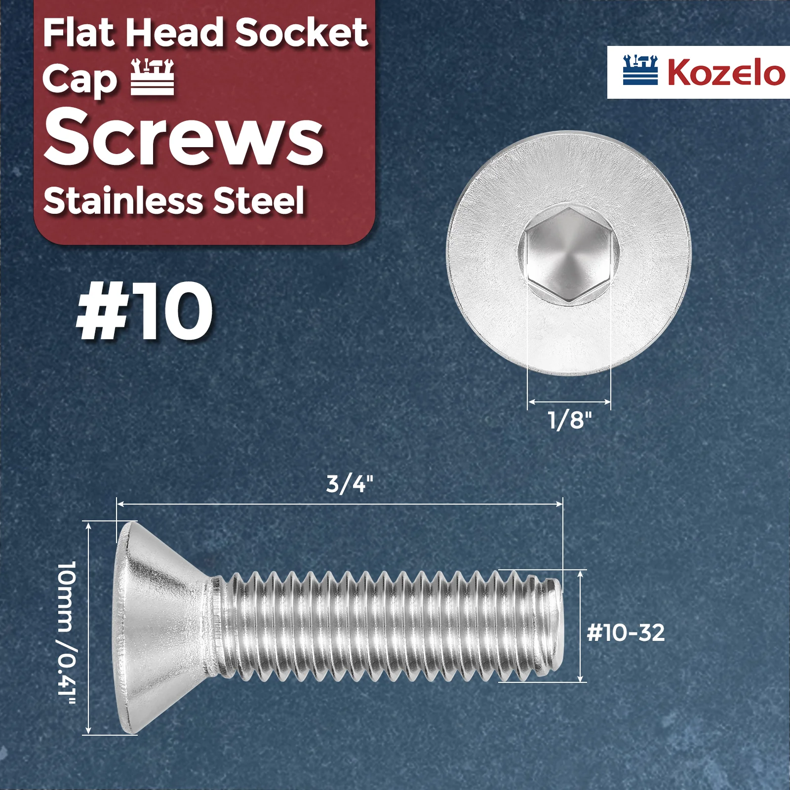 25Pcs Flat Head Socket Cap Screws-[#10-32x3/4"], 304 Stainless Bolts Silver - Image 2