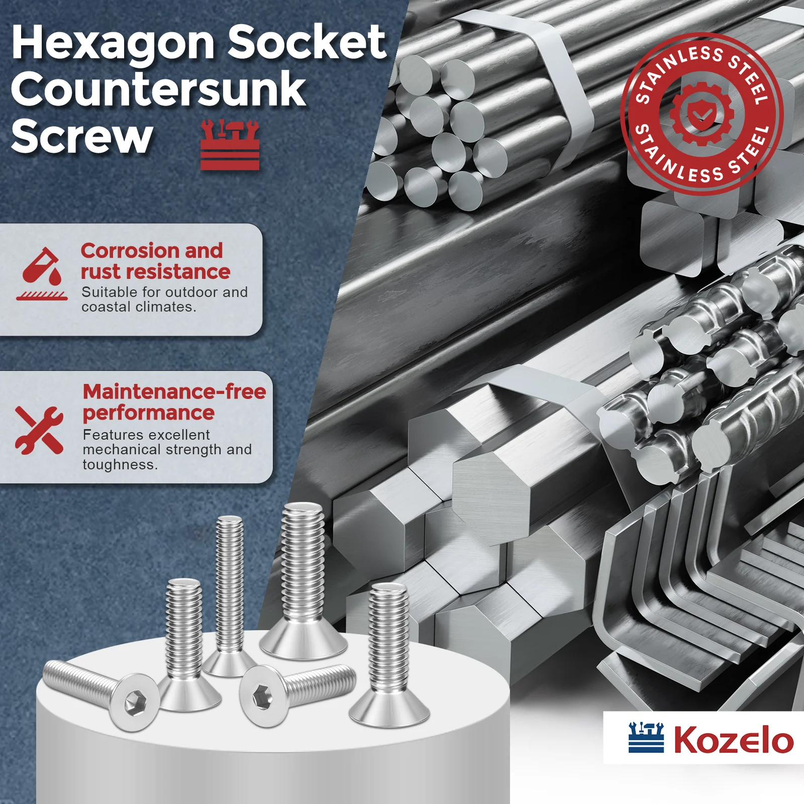 10Pcs Flat Head Socket Cap Screws-[5/16"-18x1/2"], 304 Stainless Bolts Silver - Image 3