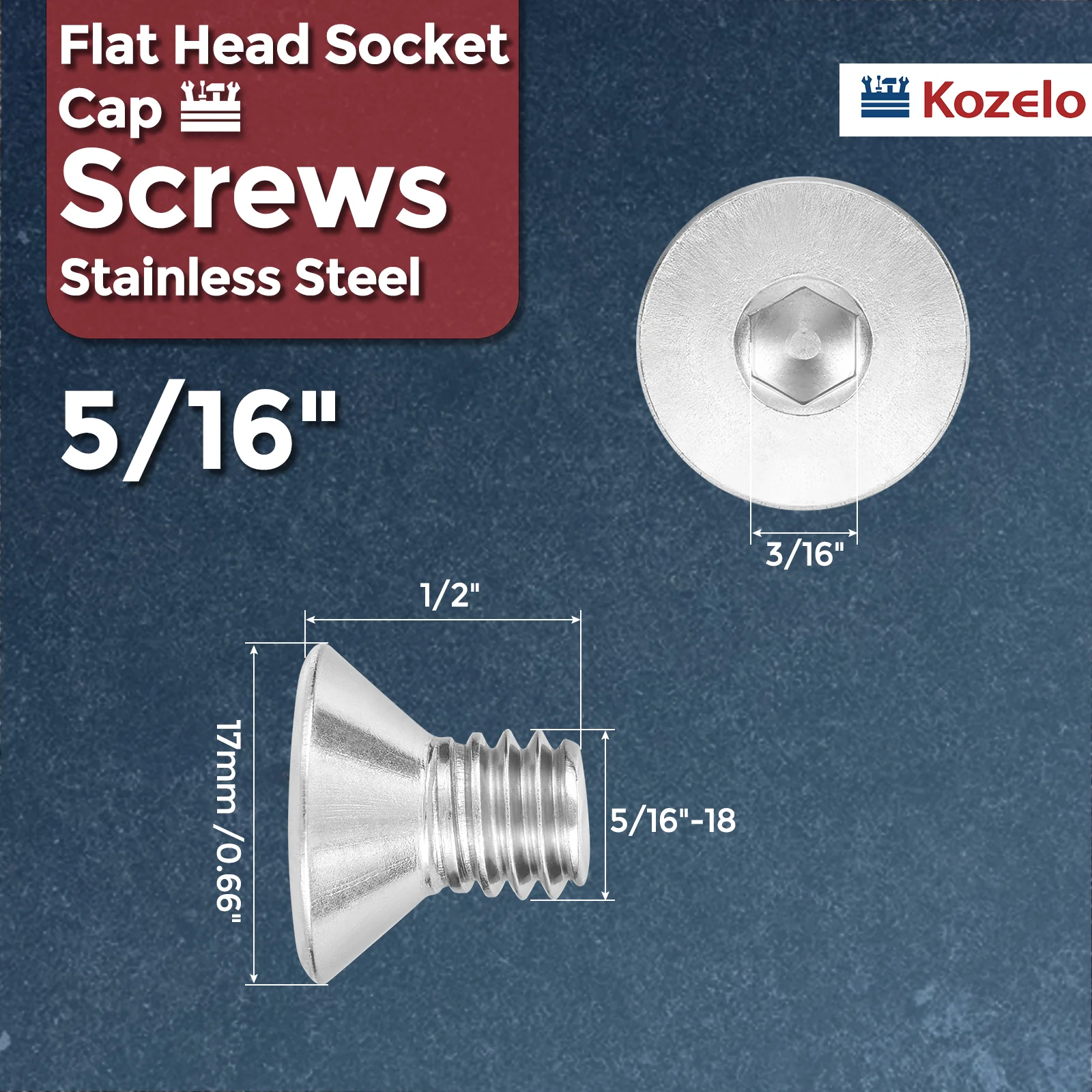 20Pcs Flat Head Socket Cap Screws-[5/16"-18x1/2"], 304 Stainless Bolts Silver - Image 2