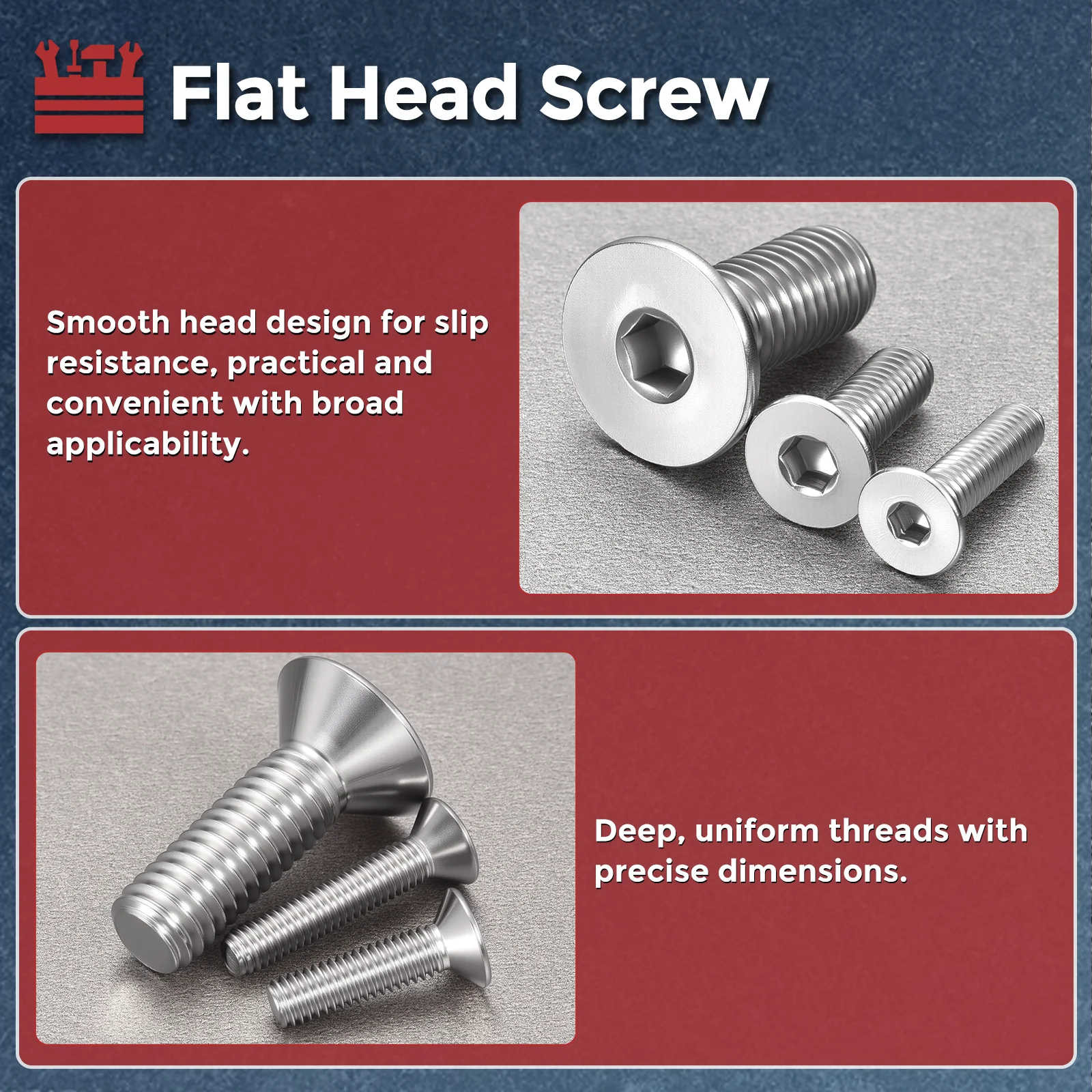 50Pcs Flat Head Socket Cap Screws-[#6-32x2"], 304 Stainless Bolts Silver - Image 4