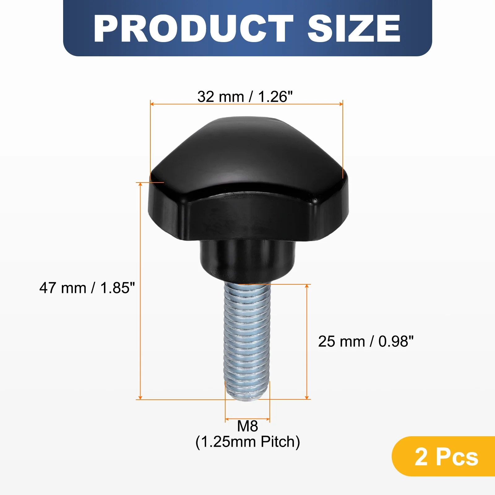 2 Pcs M8 x 25mm Male Thread Triangle Handle Knobs Hand Clamping Screws Black - Image 2