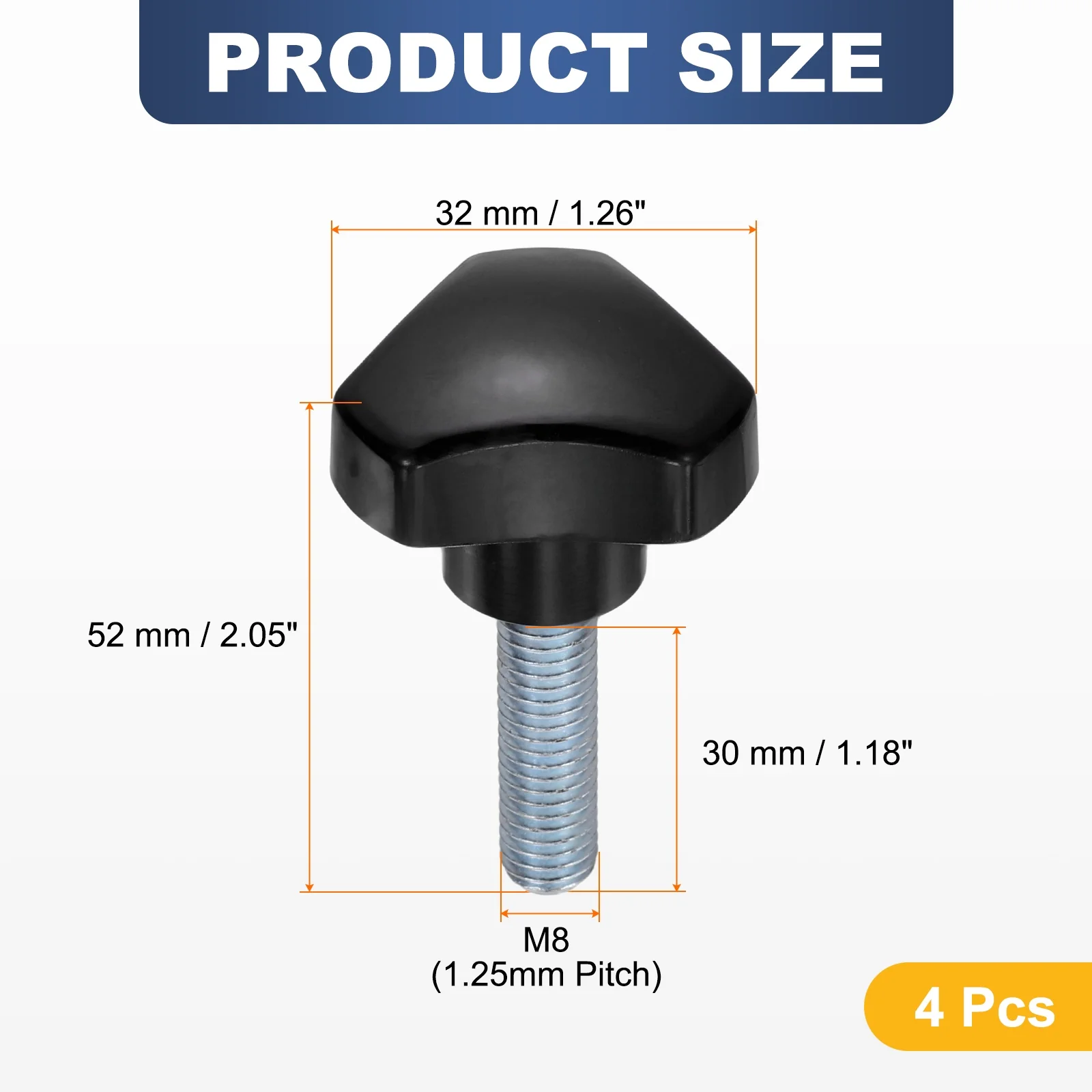 4 Pcs M8 x 30mm Male Thread Triangle Handle Knobs Hand Clamping Screws Black - Image 2