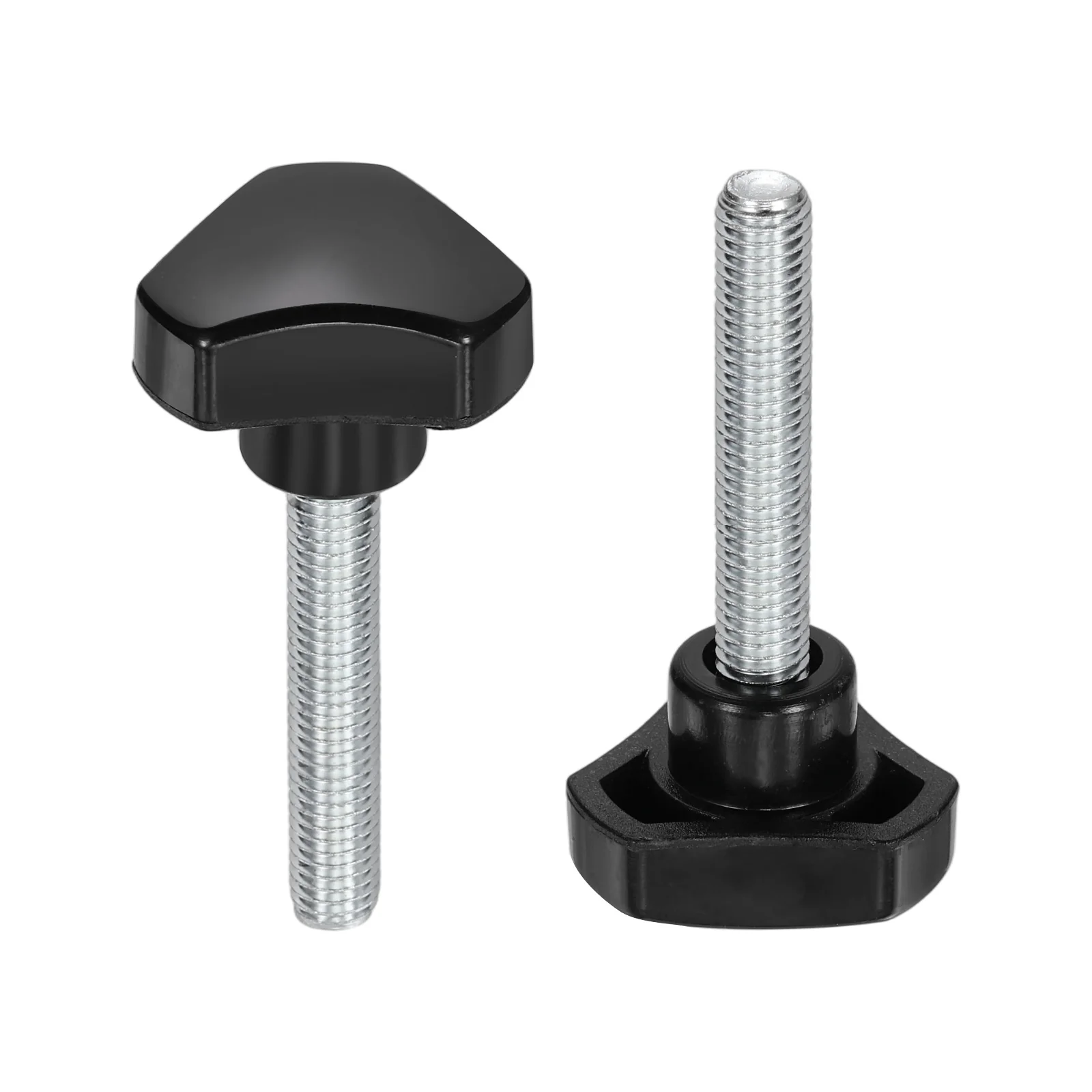 2 Pcs M8 x 55mm Male Thread Triangle Handle Knobs Hand Clamping Screws Black