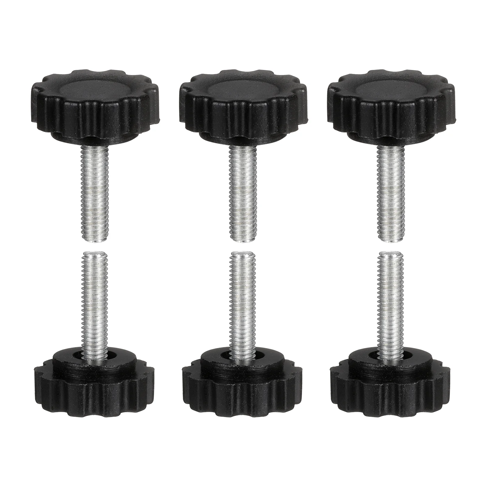 6 Pcs M5 x 20mm Male Thread Knurled Knobs Handles Hand Clamping Screws Black