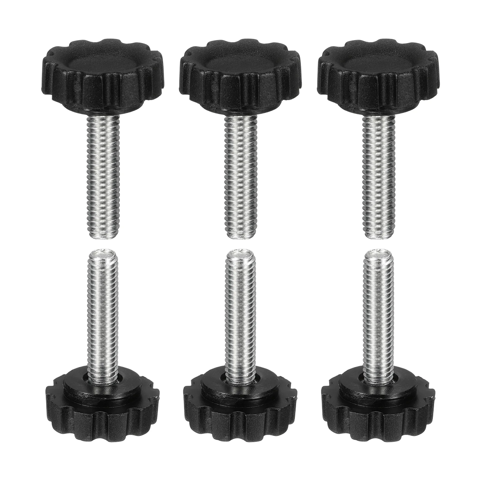 6 Pcs M6 x 25mm Male Thread Knurled Knobs Handles Hand Clamping Screws Black