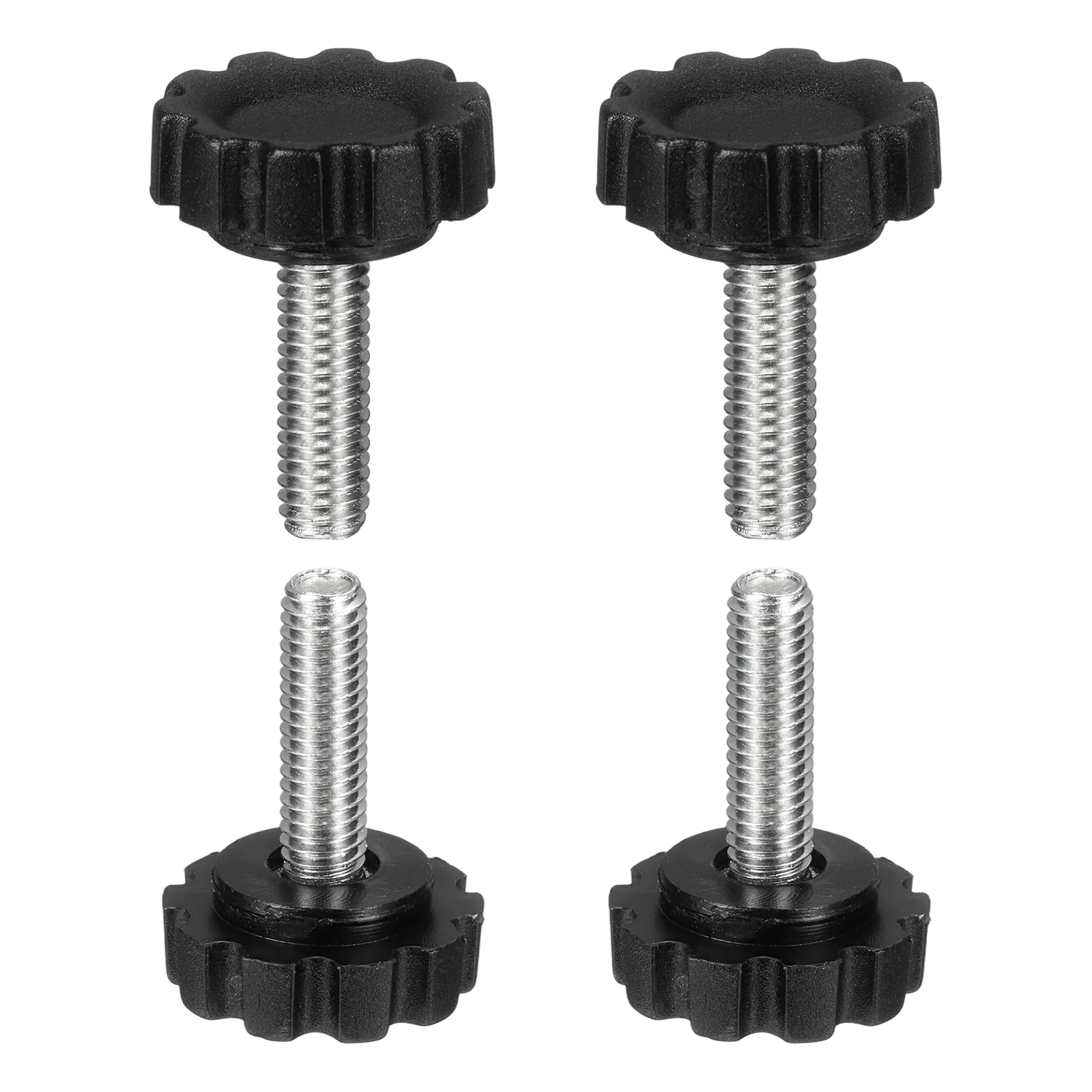 4 Pcs M6 x 20mm Male Thread Knurled Knobs Handles Hand Clamping Screws Black