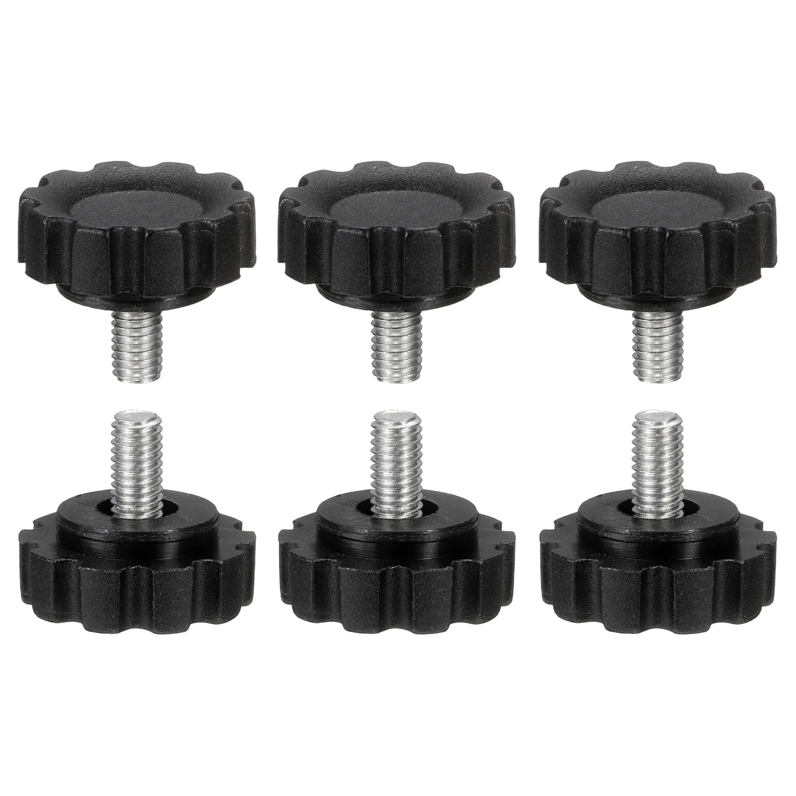 6 Pcs M5 x 10mm Male Thread Knurled Knobs Handles Hand Clamping Screws Black