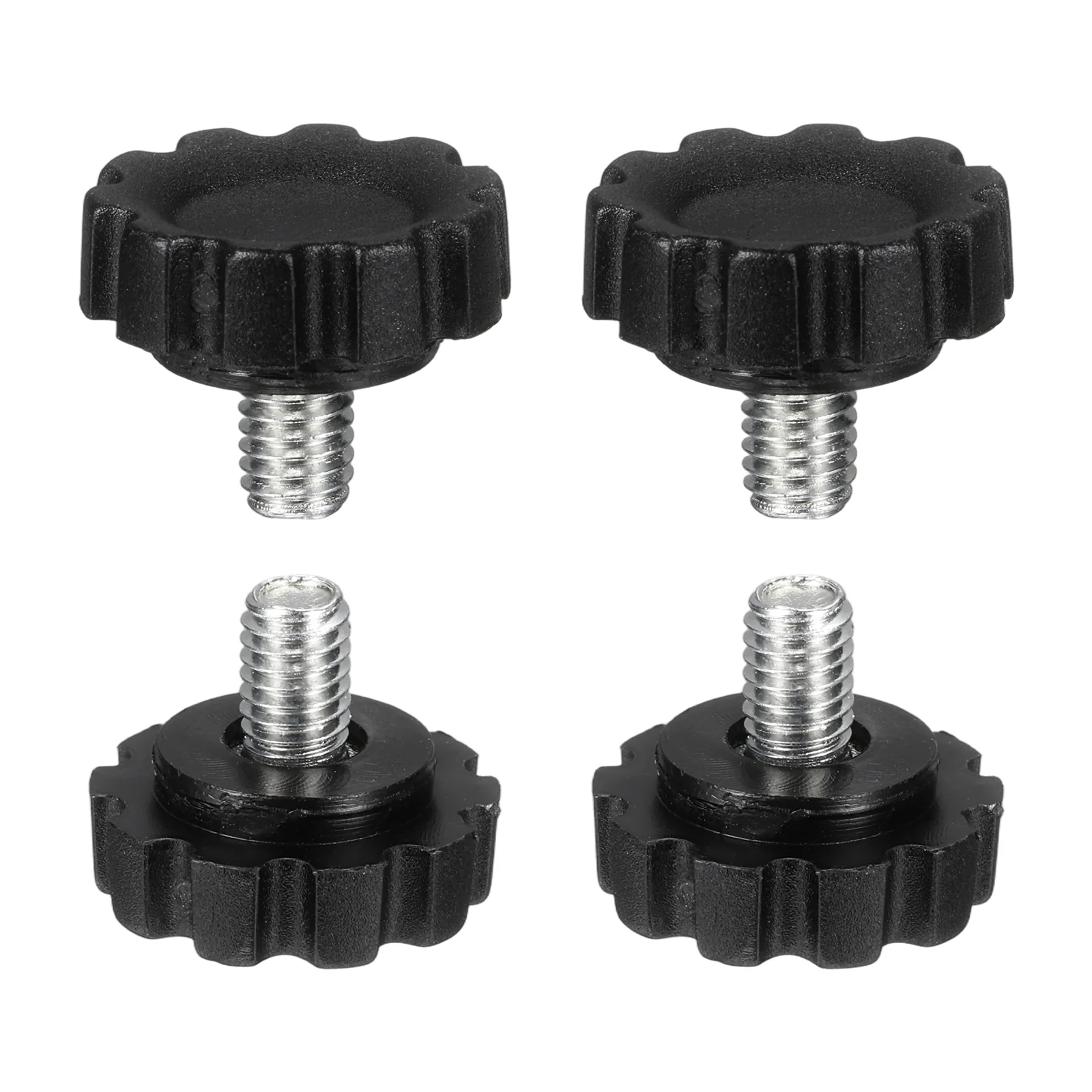 4 Pcs M6 x 8mm Male Thread Knurled Knobs Handles Hand Clamping Screws Black