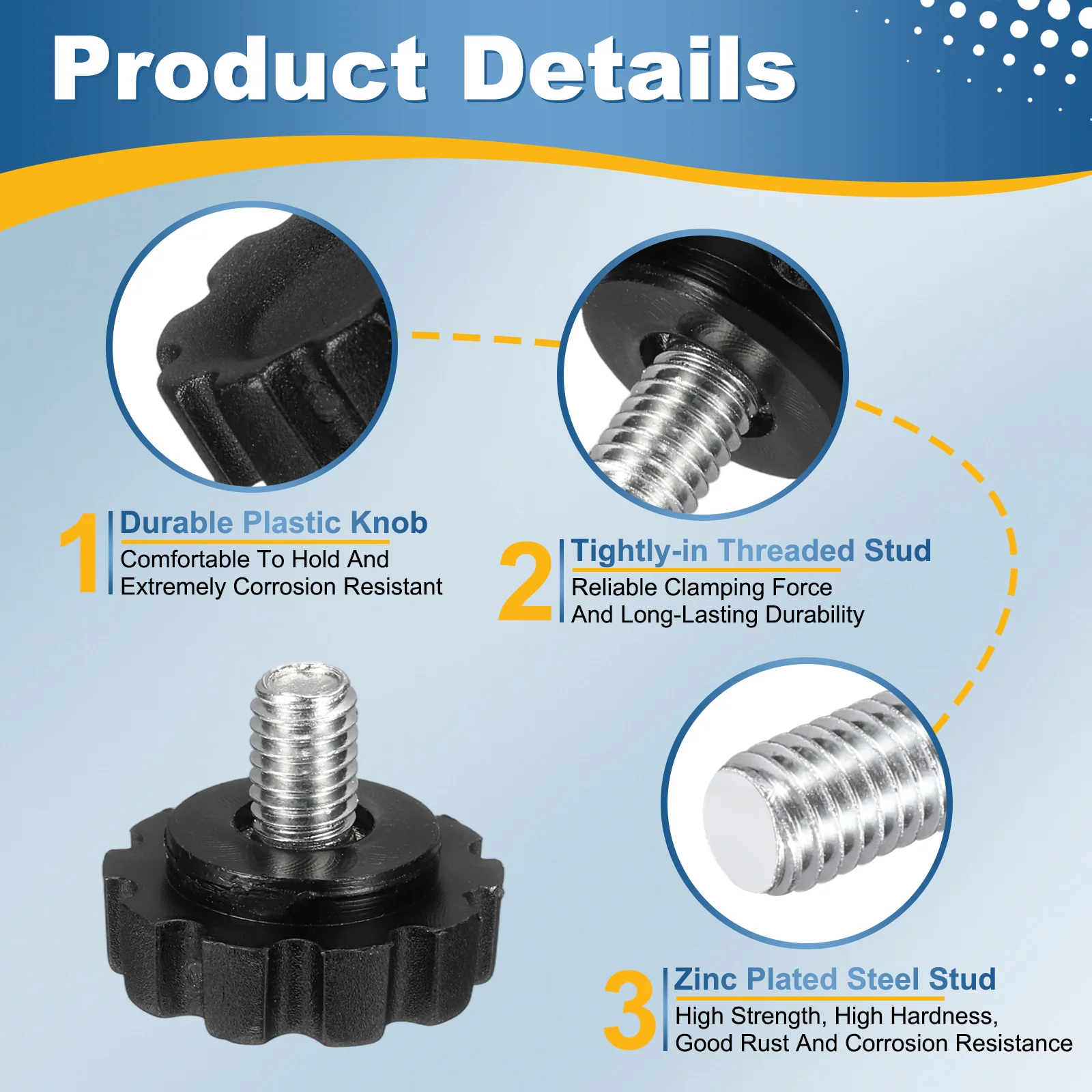 4 Pcs M6 x 8mm Male Thread Knurled Knobs Handles Hand Clamping Screws Black - Image 4
