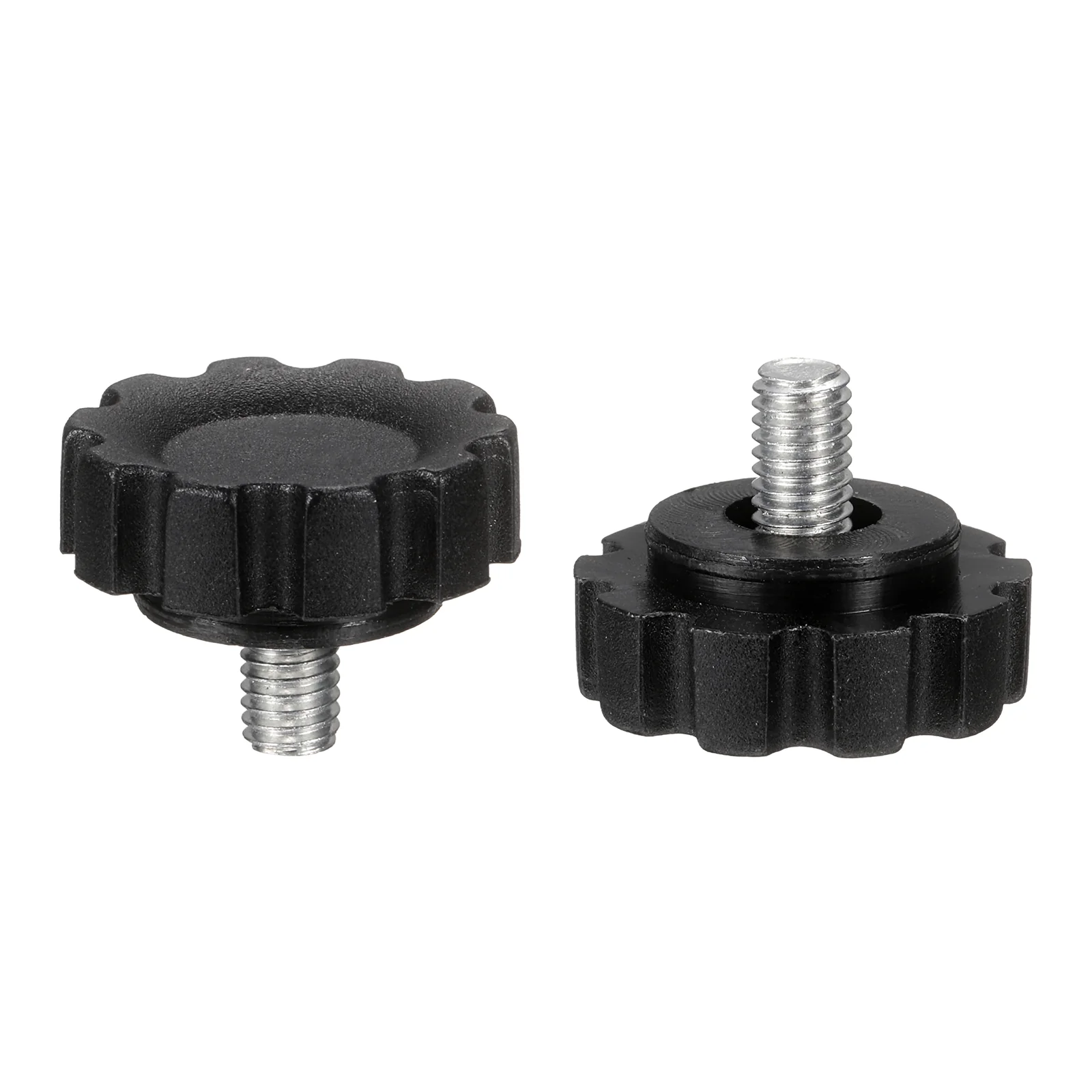 2 Pcs M5 x 8mm Male Thread Knurled Knobs Handles Hand Clamping Screws Black