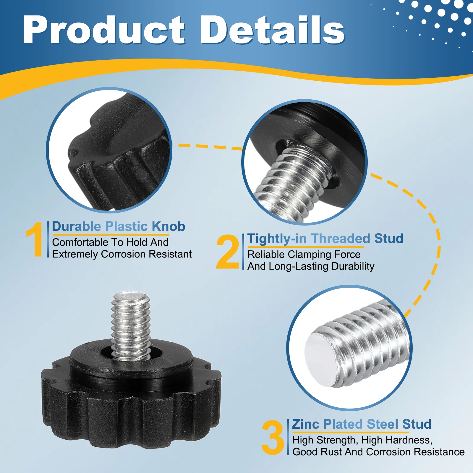 2 Pcs M5 x 8mm Male Thread Knurled Knobs Handles Hand Clamping Screws Black - Image 4