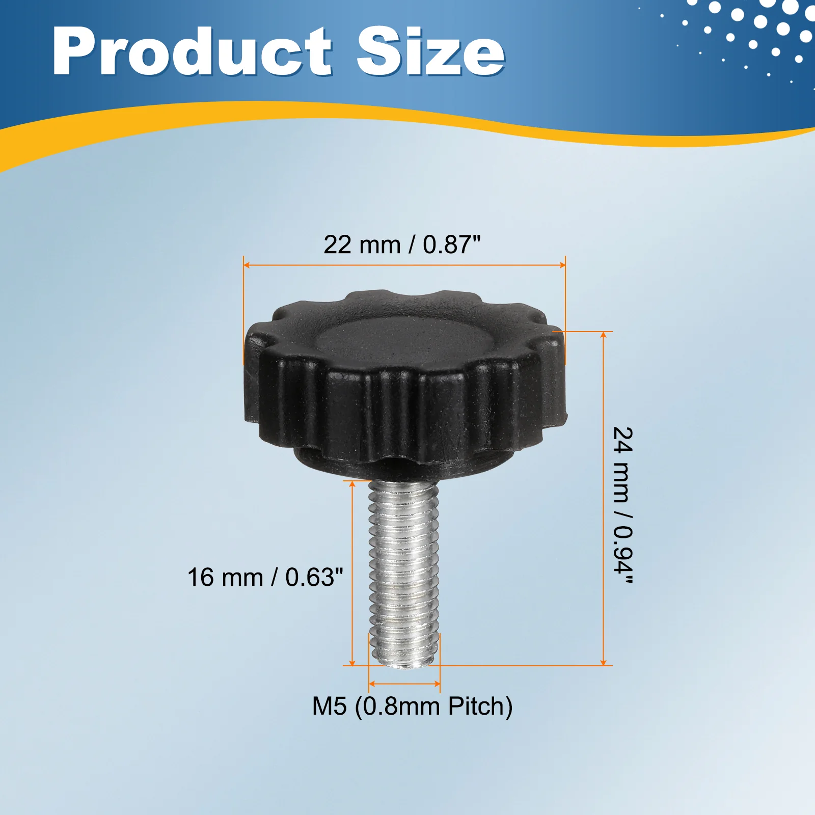 2 Pcs M5 x 16mm Male Thread Knurled Knobs Handles Hand Clamping Screws Black - Image 2