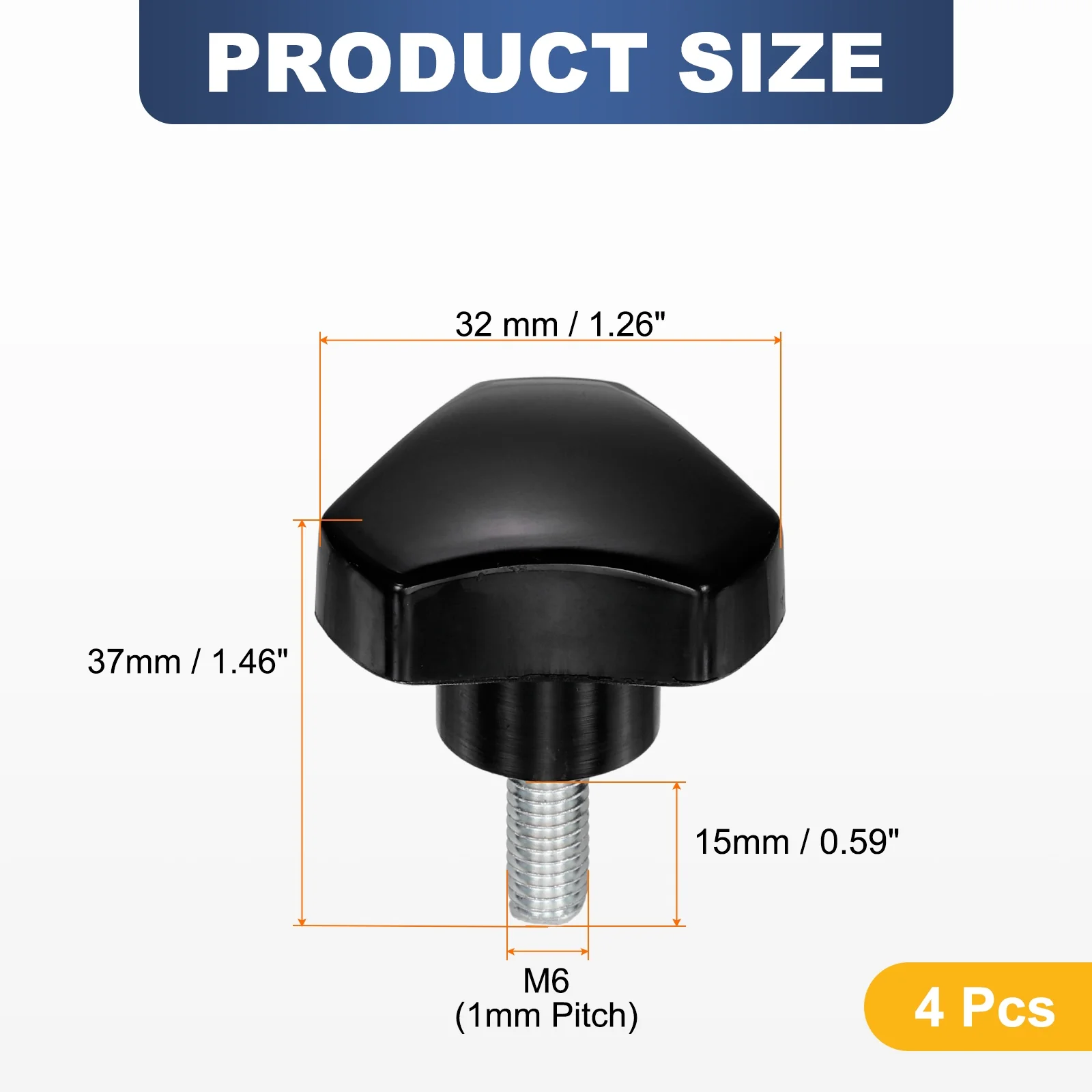 4 Pcs M6 x 15mm Male Thread Triangle Handle Knobs Hand Clamping Screws Black - Image 2