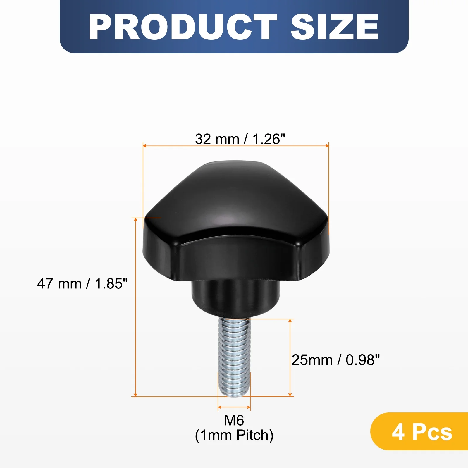4 Pcs M6 x 25mm Male Thread Triangle Handle Knobs Hand Clamping Screws Black - Image 2