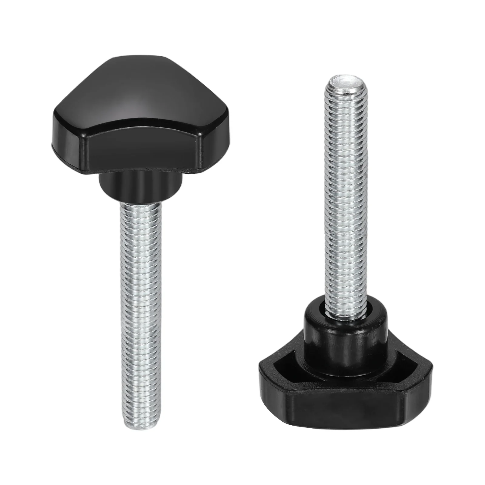 2 Pcs M8 x 45mm Male Thread Triangle Handle Knobs Hand Clamping Screws Black