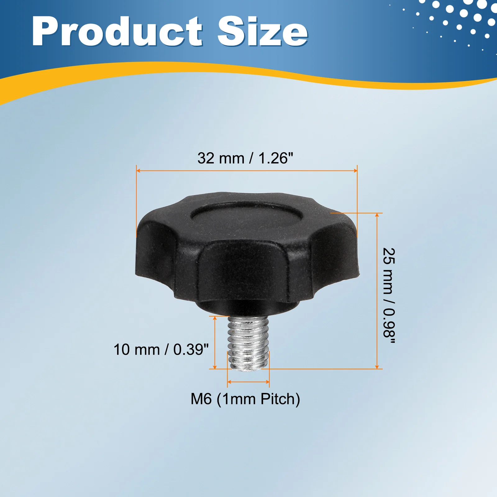 2 Pcs M6 x 10mm Male Thread Star Knobs Handles Hand Clamping Screws Black - Image 2
