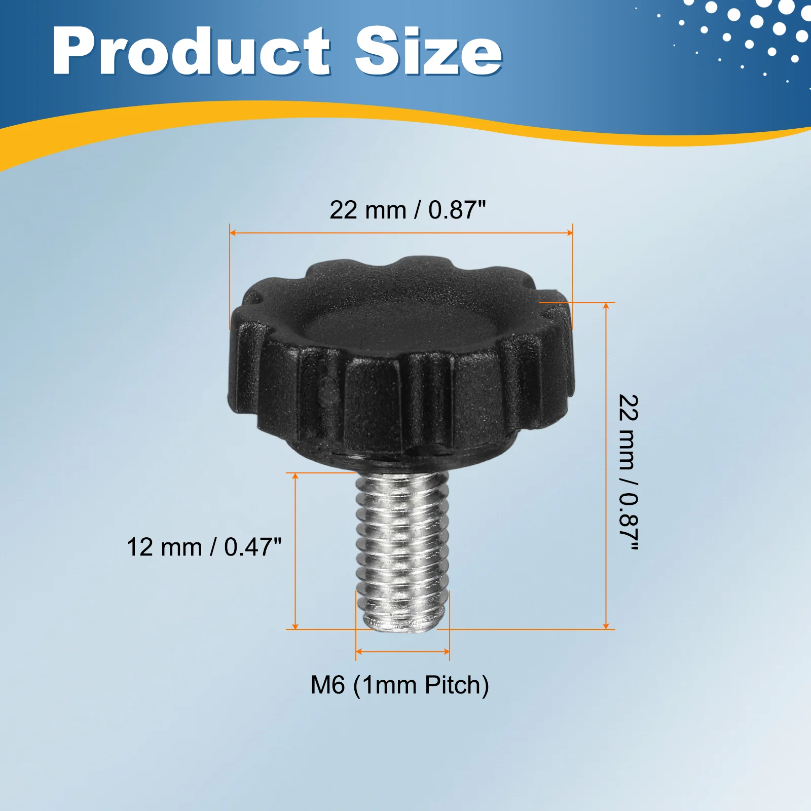 6 Pcs M6 x 12mm Male Thread Knurled Knobs Handles Hand Clamping Screws Black - Image 2