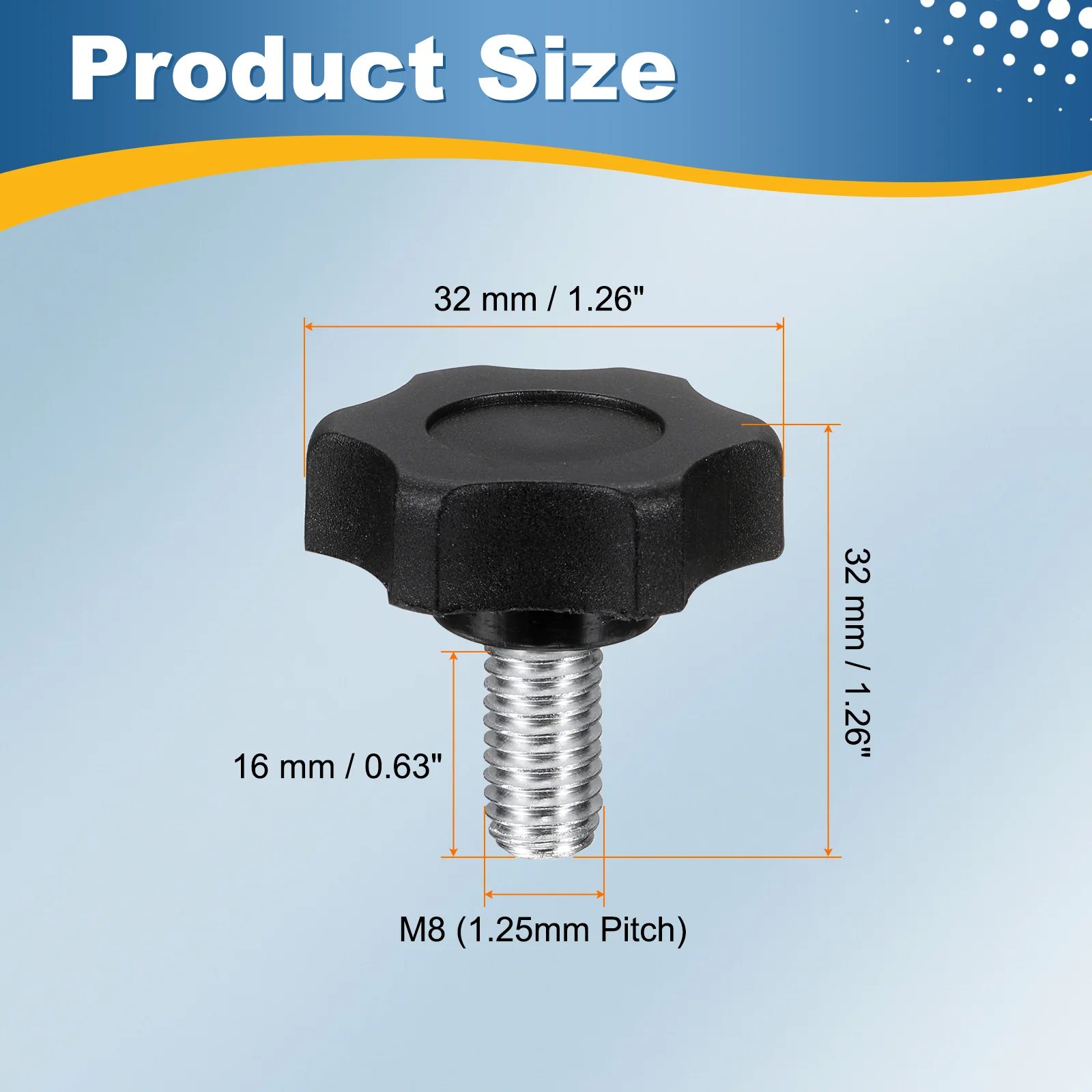 2 Pcs M8 x 16mm Male Thread Star Knobs Handles Hand Clamping Screws Black - Image 2
