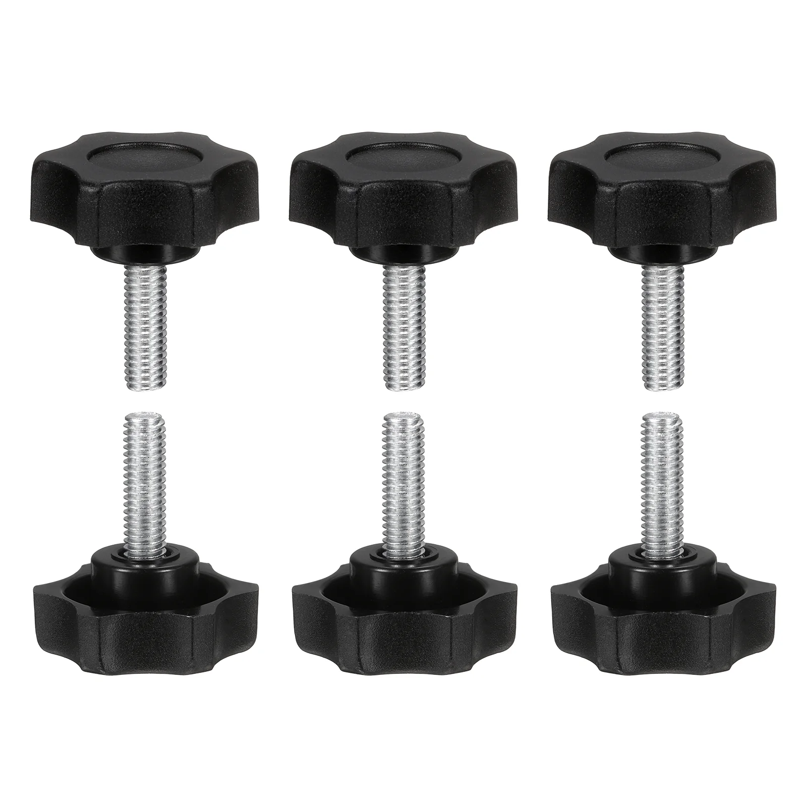 6 Pcs M6 x 20mm Male Thread Star Knobs Handles Hand Clamping Screws Black