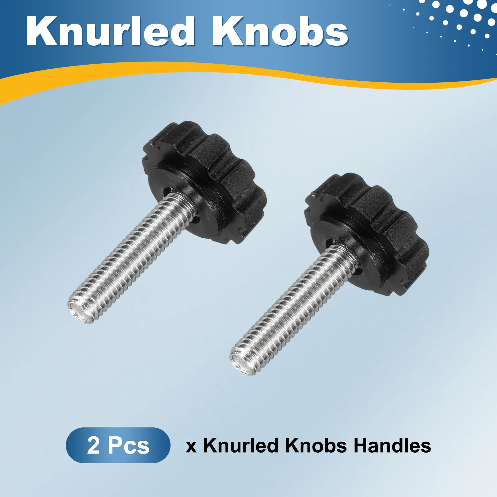 2 Pcs M6 x 25mm Male Thread Knurled Knobs Handles Hand Clamping Screws Black - Image 3
